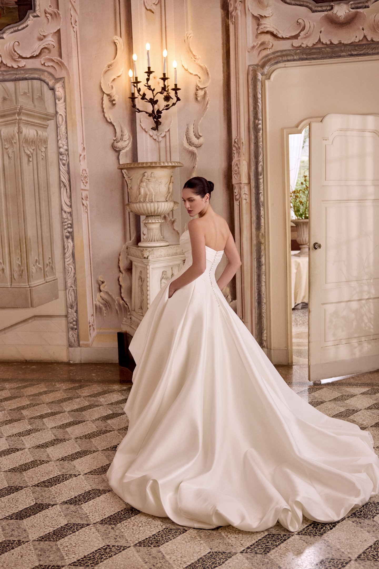 Justin Alexander Style 88476 LOTTIE Strapless Mikado High-Low Ball Gown with Bubble Hem
