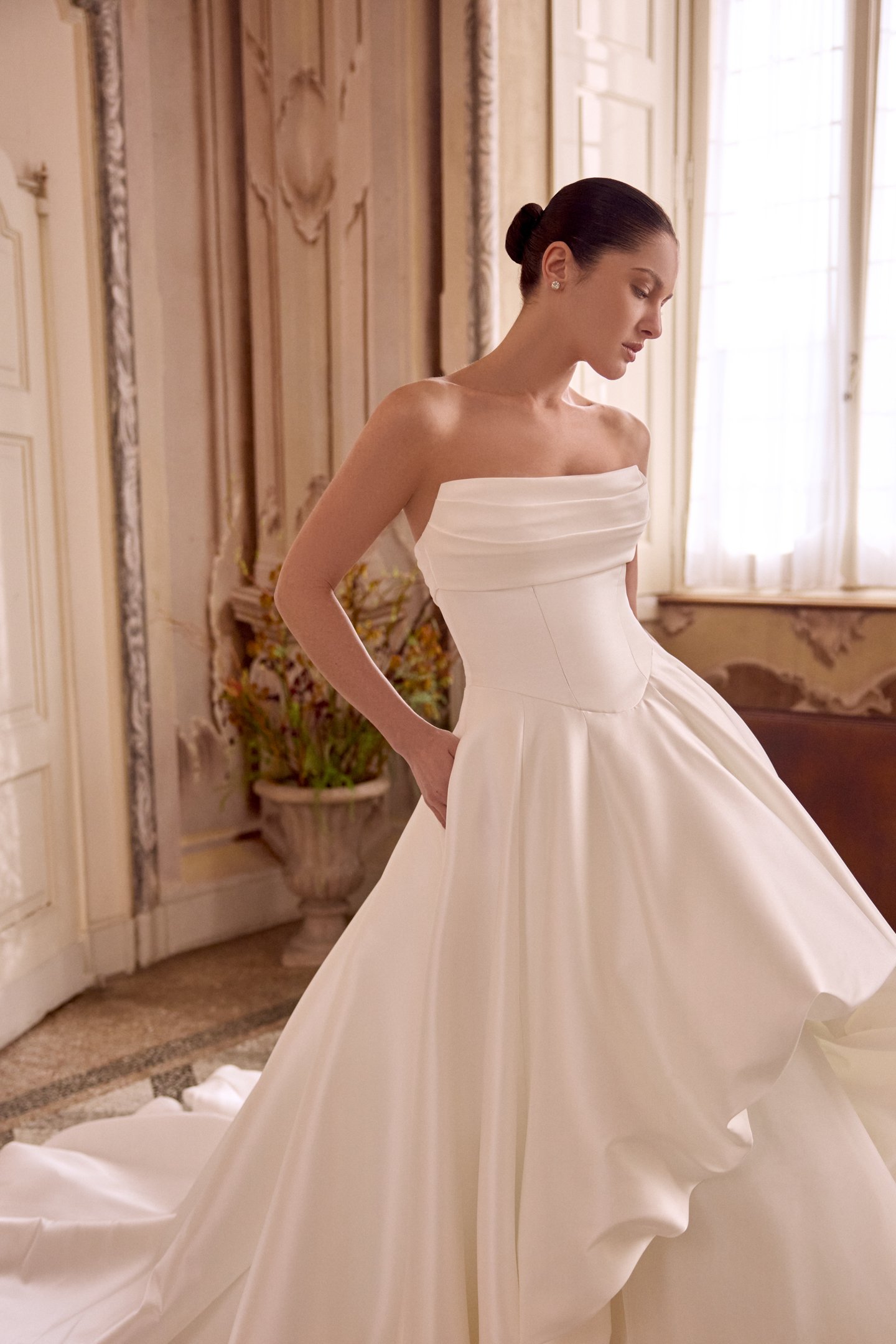 Justin Alexander Style 88476 LOTTIE Strapless Mikado High-Low Ball Gown with Bubble Hem