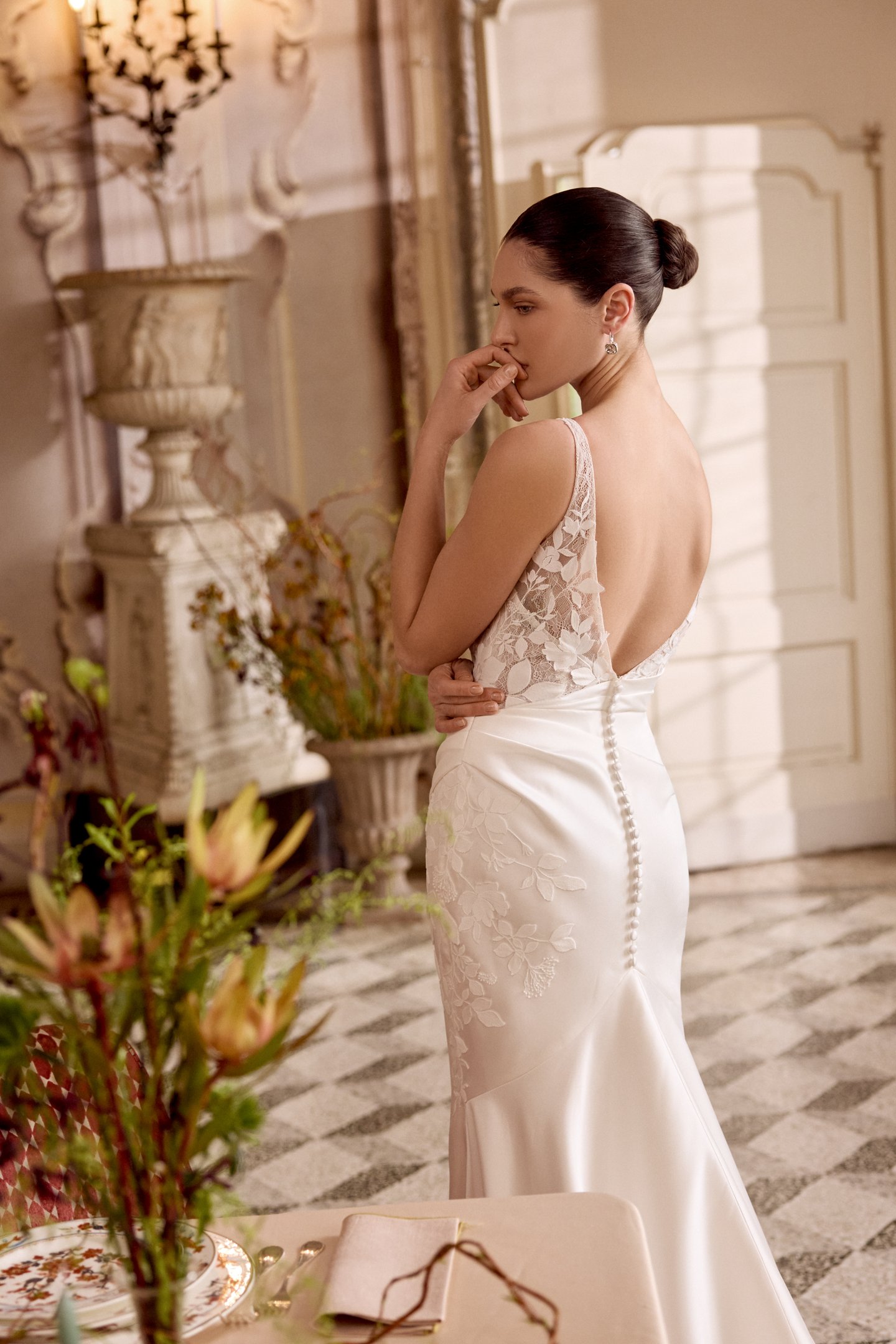 Justin Alexander Style 88478 LAINE Mikado Fit and Flare Gown with Asymmetrical Pleated Waist