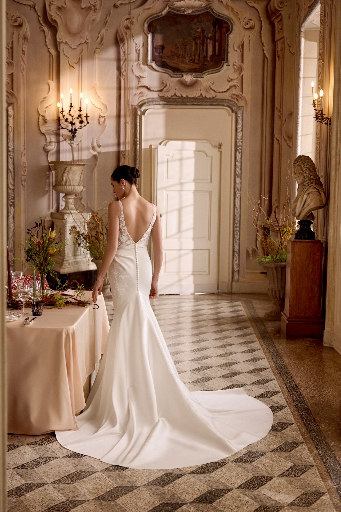 Justin Alexander Style 88478 LAINE Mikado Fit and Flare Gown with Asymmetrical Pleated Waist