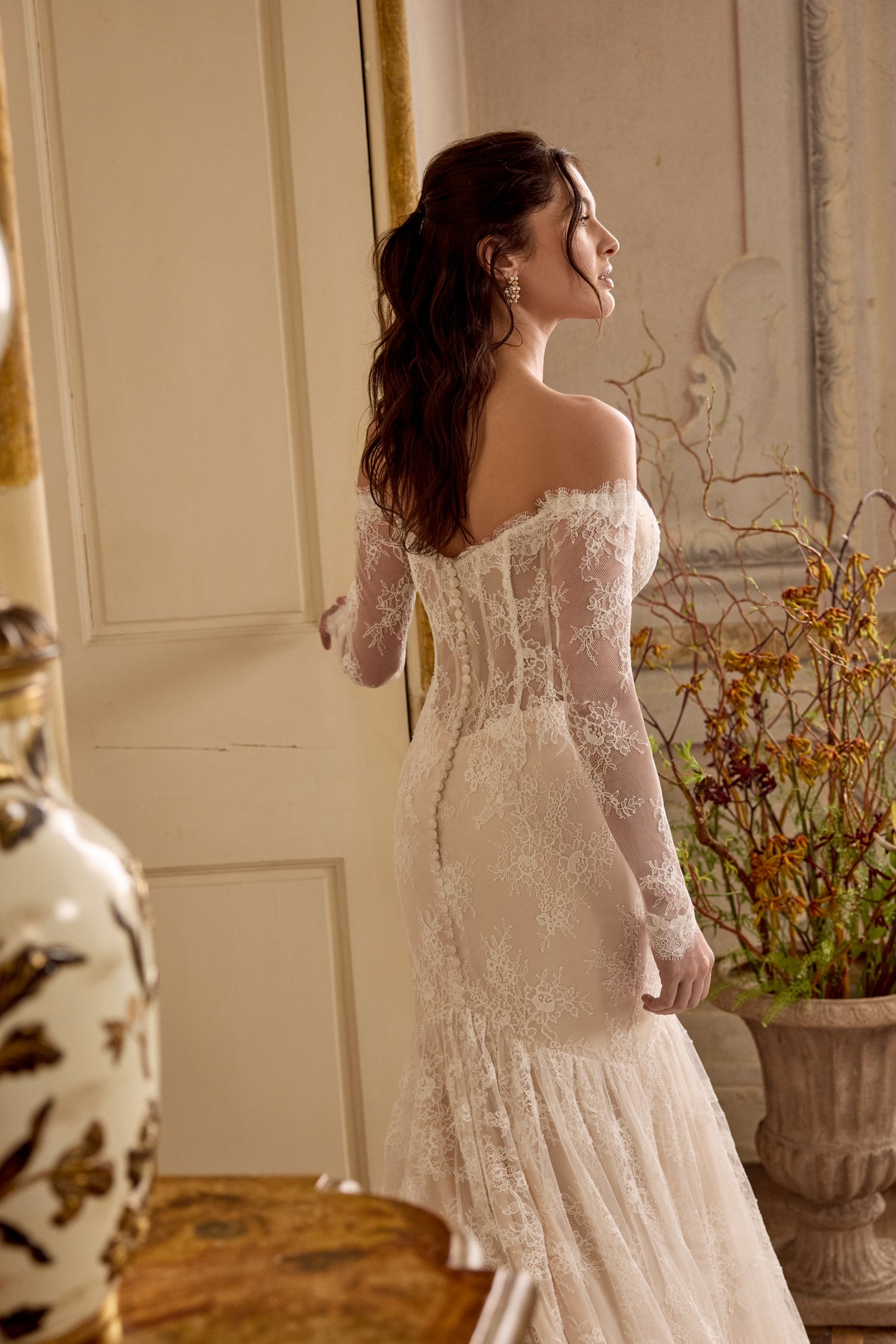 Justin Alexander Style 88484SL LOLITA SLEEVES Detachable Alençon Corded Lace Off-The-Shoulder Long Sleeves