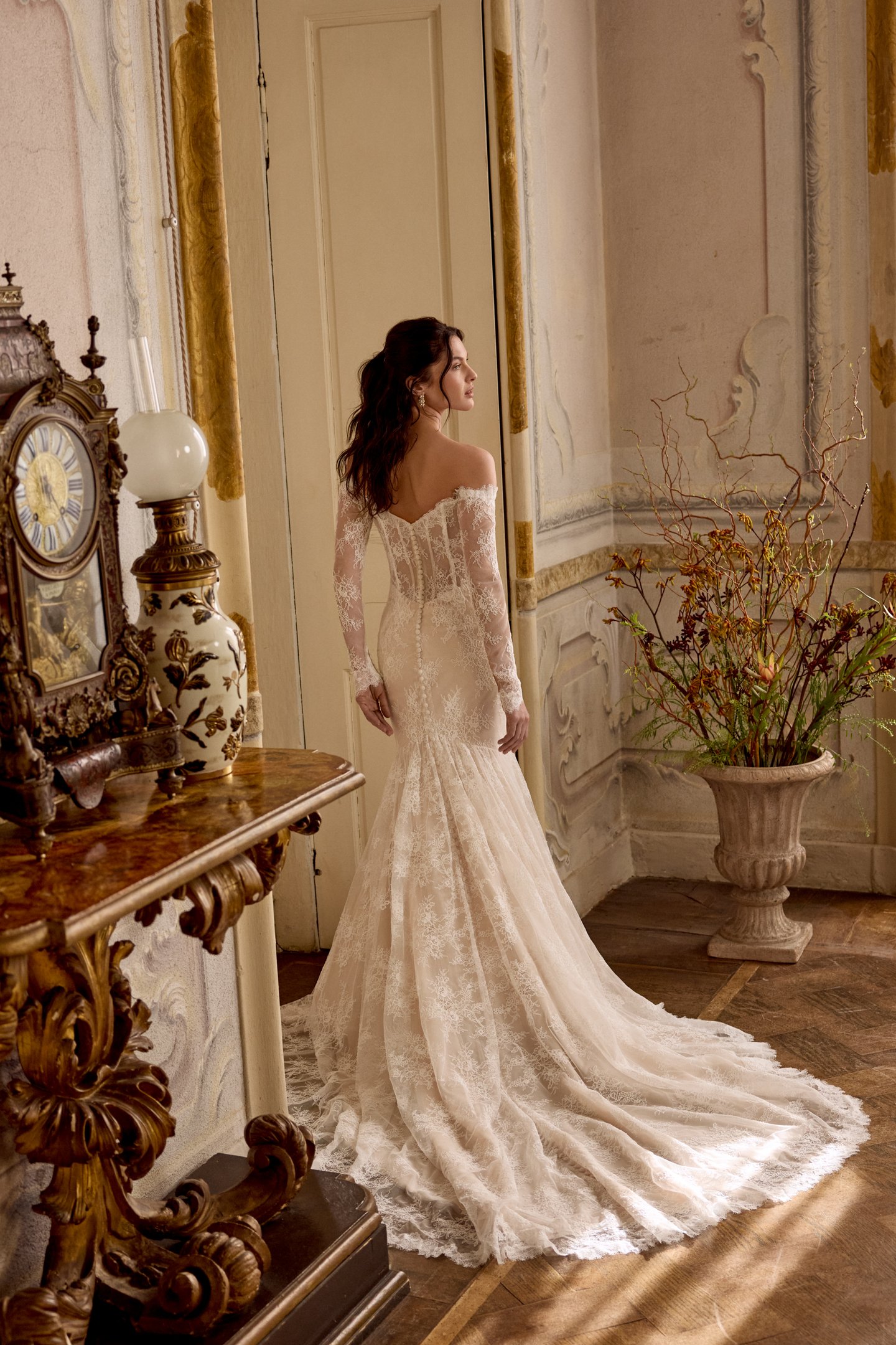Justin Alexander Style 88484SL LOLITA SLEEVES Detachable Alençon Corded Lace Off-The-Shoulder Long Sleeves