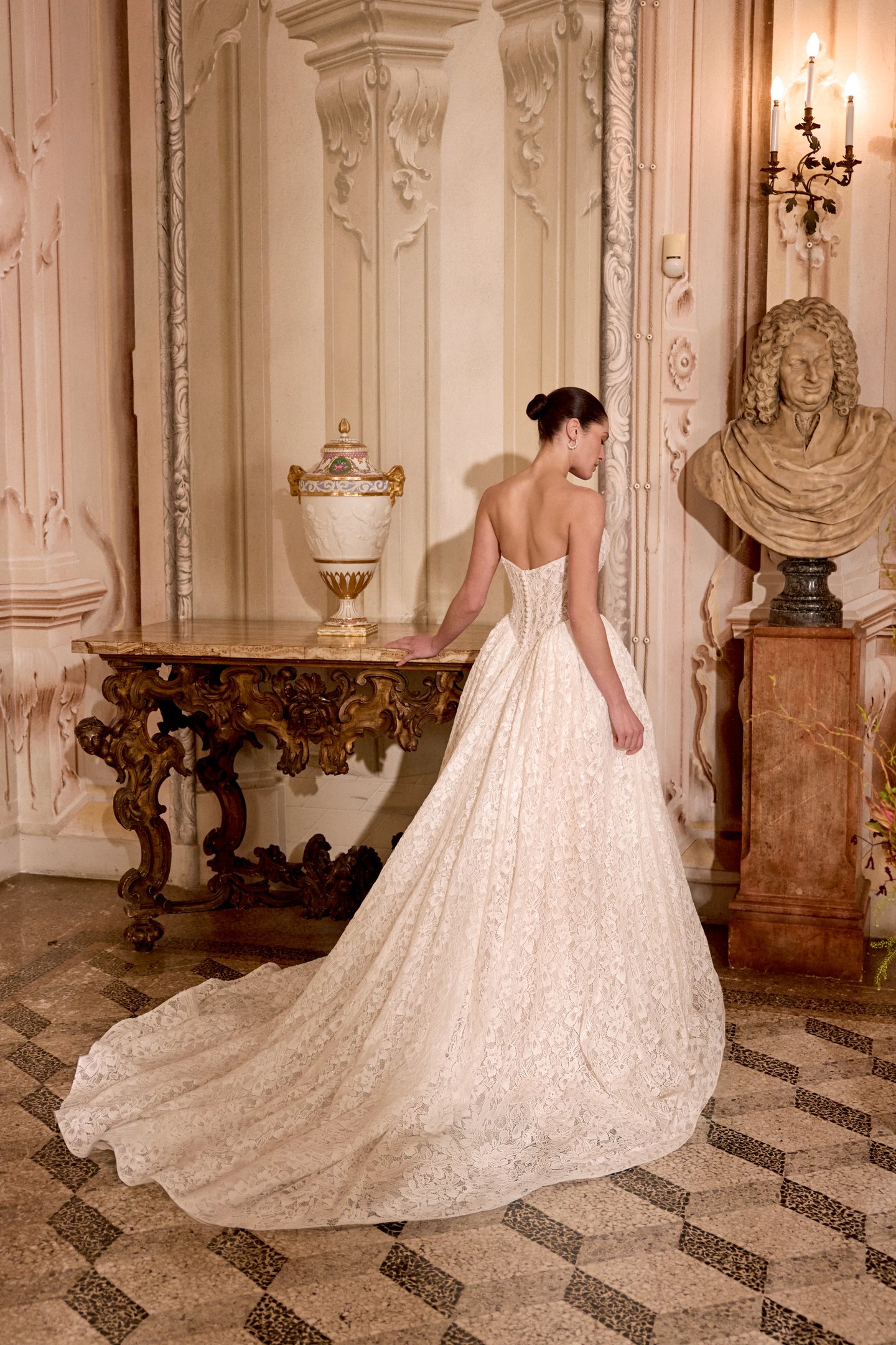 Justin Alexander Style 88485 LOVE Allover Beaded and Sequined Lace Ball Gown with Basque Waistline