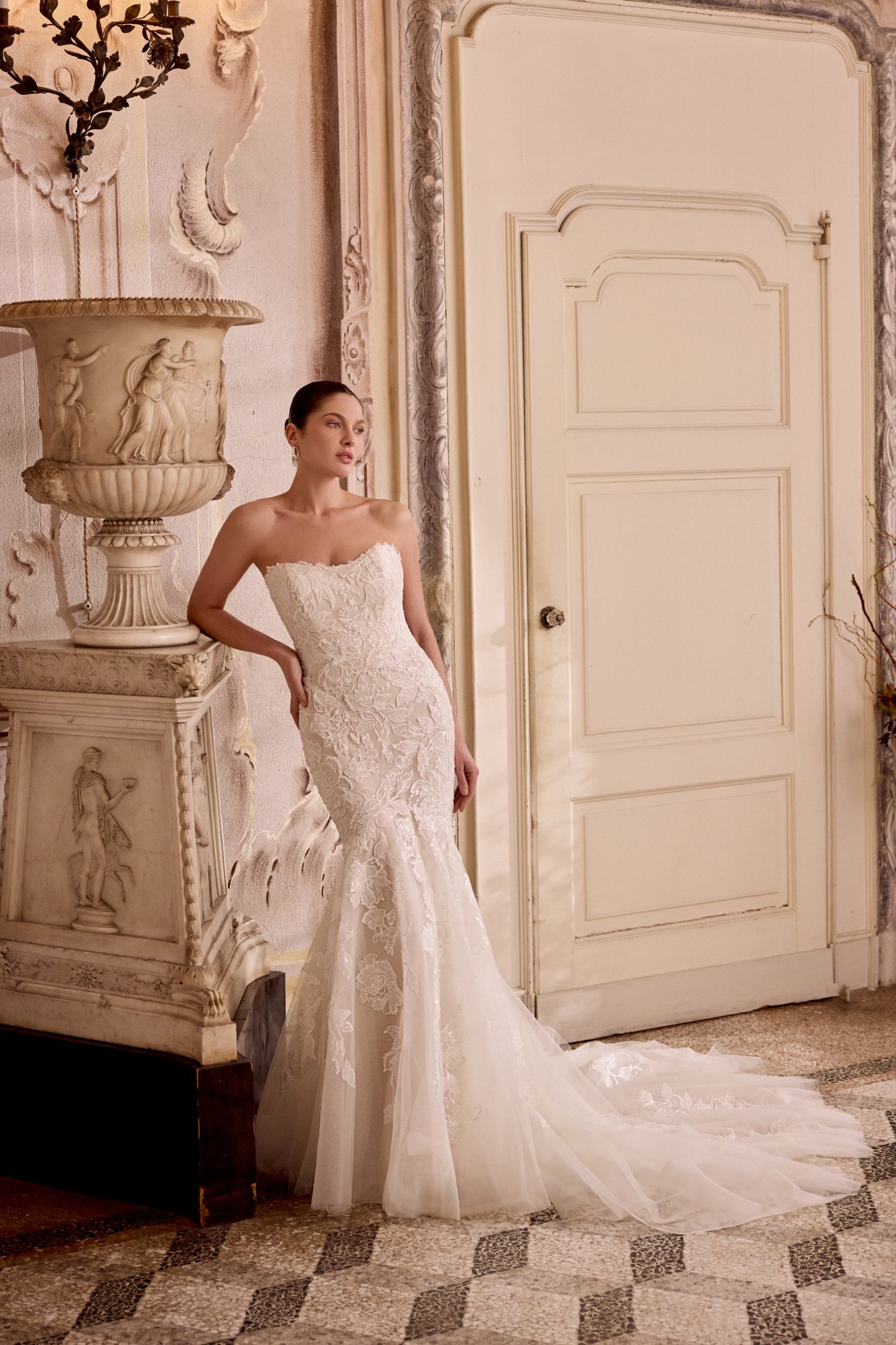 Justin Alexander Style 88486 LORENNA Sparkling Lace Fit and Flare Gown with Exposed Boning