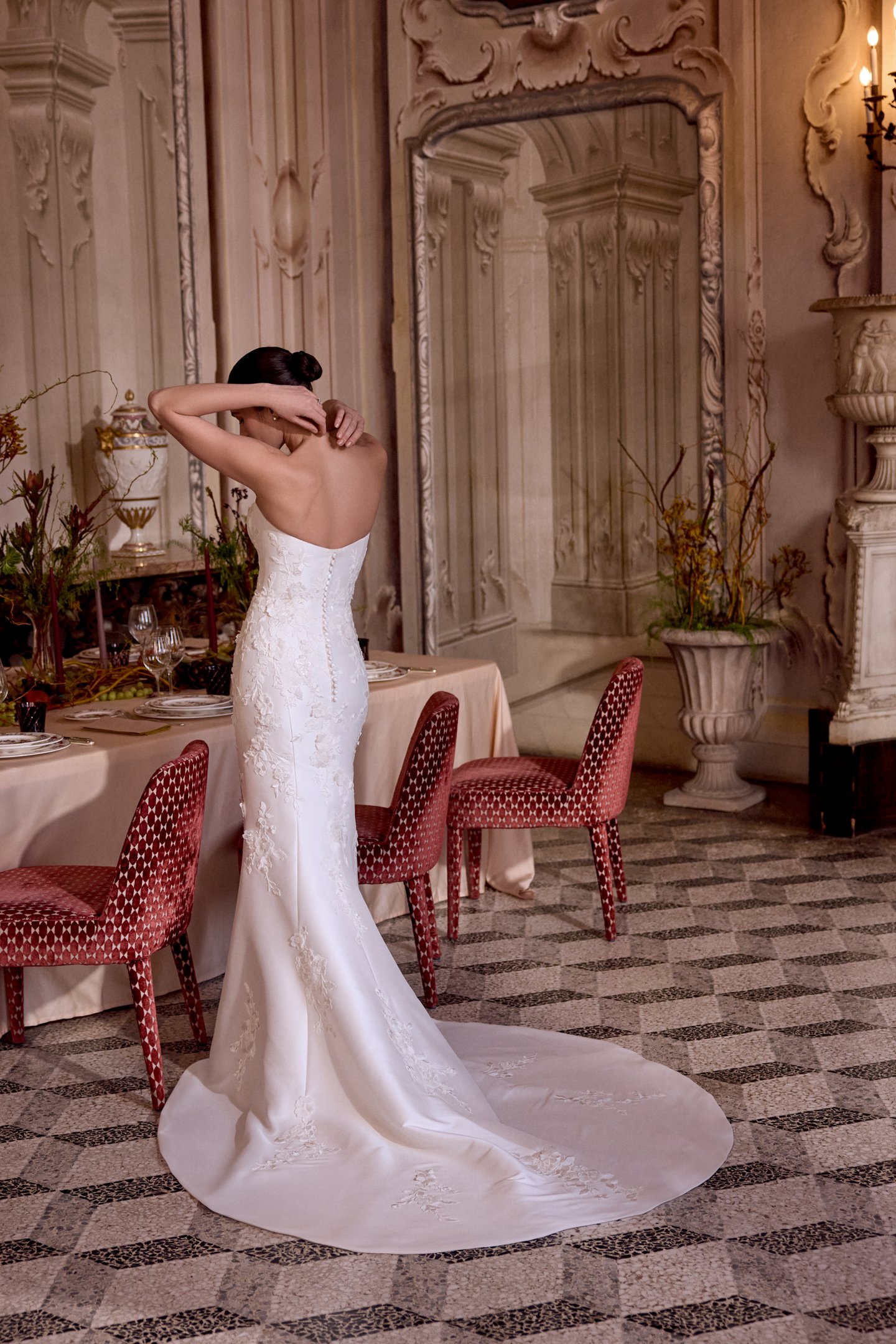 Justin Alexander Style 88492 LEIGH Mikado Fit and Flare Gown with Matte Lace Appliqués and 3D Flowers