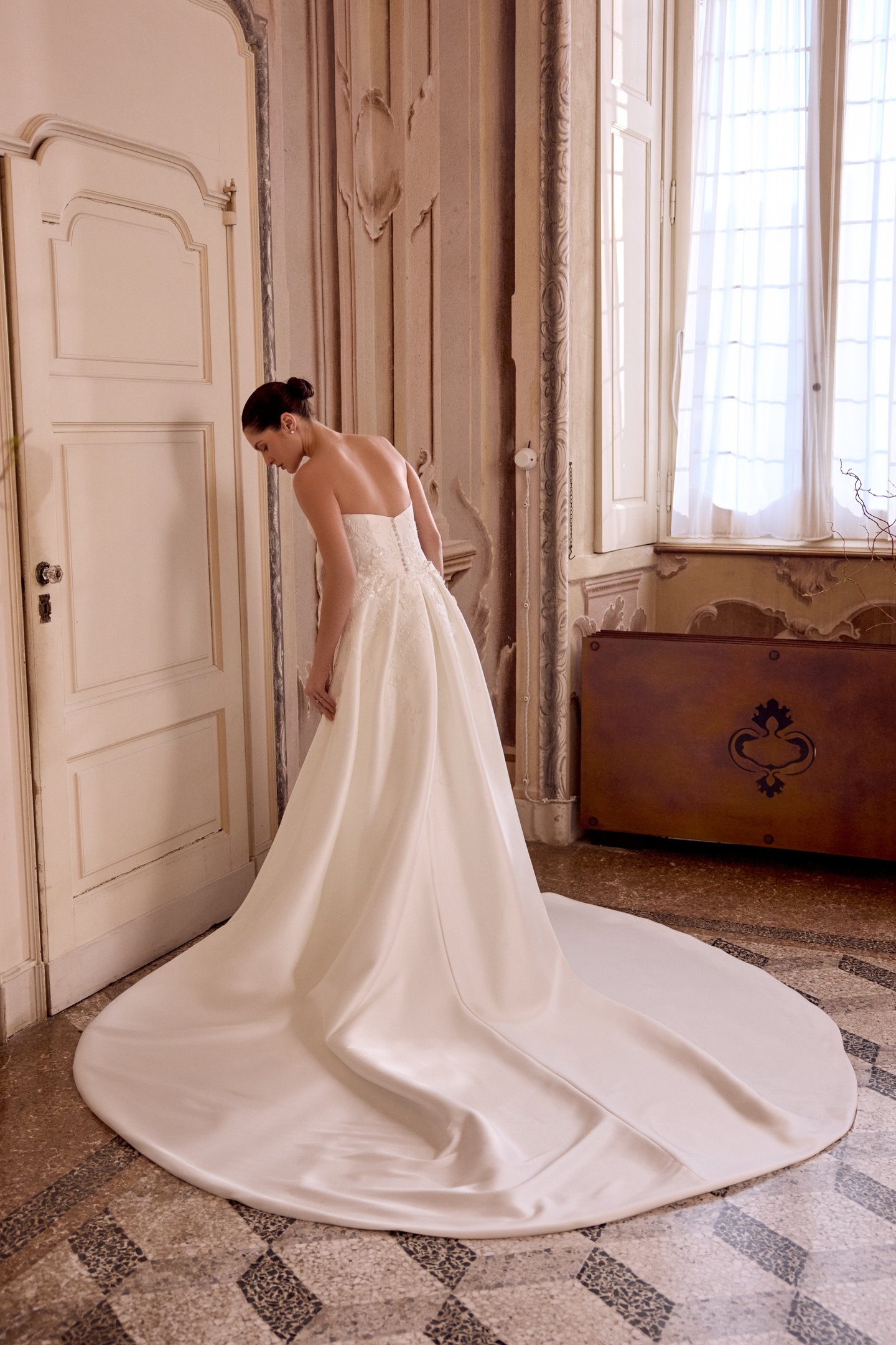 Justin Alexander Style 88492 LEIGH Mikado Fit and Flare Gown with Matte Lace Appliqués and 3D Flowers