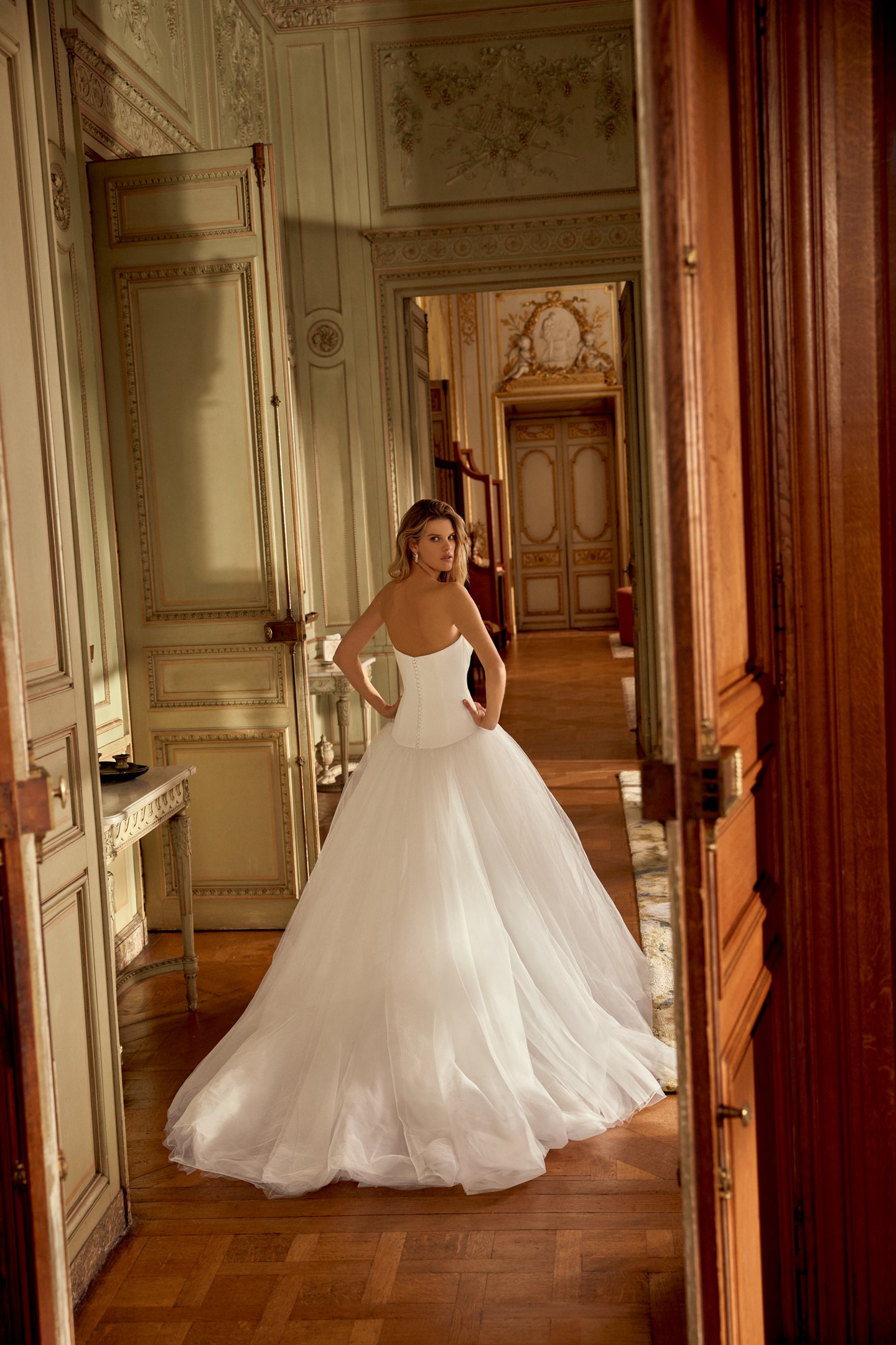 Justin Alexander Style 88539 Neryssa Ball Gown with Cat Eye Neckline, Satin Bodice, and Gathered Tulle Skirt