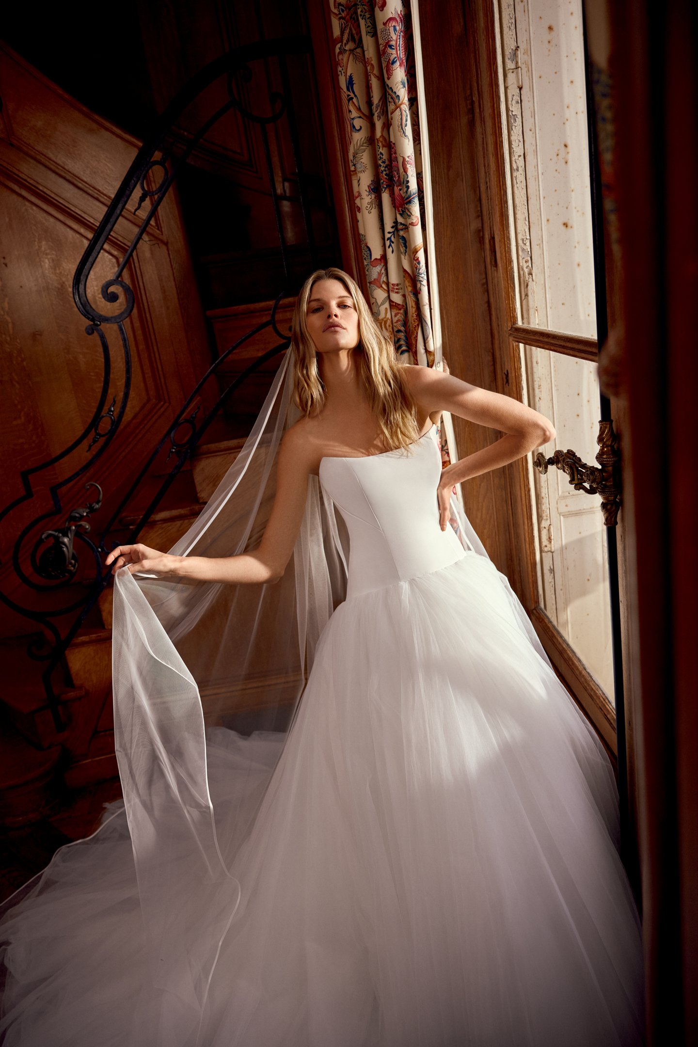 Justin Alexander Style 88539 Neryssa Ball Gown with Cat Eye Neckline, Satin Bodice, and Gathered Tulle Skirt