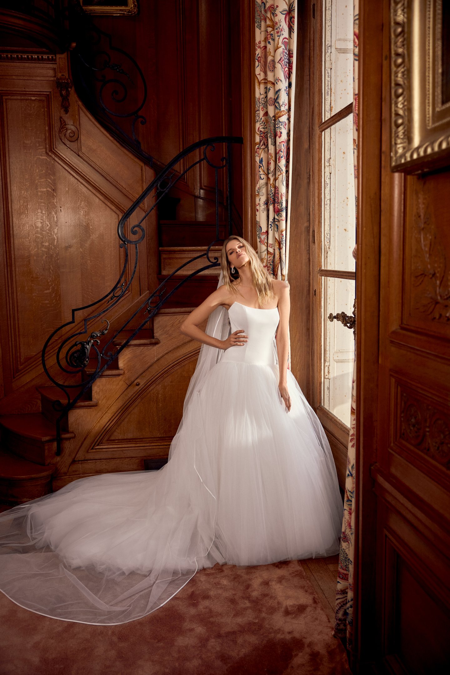Justin Alexander Style 88539 Neryssa Ball Gown with Cat Eye Neckline, Satin Bodice, and Gathered Tulle Skirt