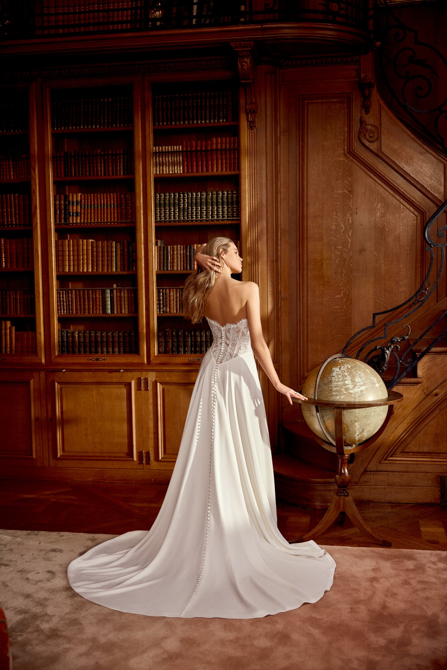 Justin Alexander Style 88540 Noa Charmeuse A-Line Dress with Corded Alençon Lace Sheer Bodice and Basque Waistline
