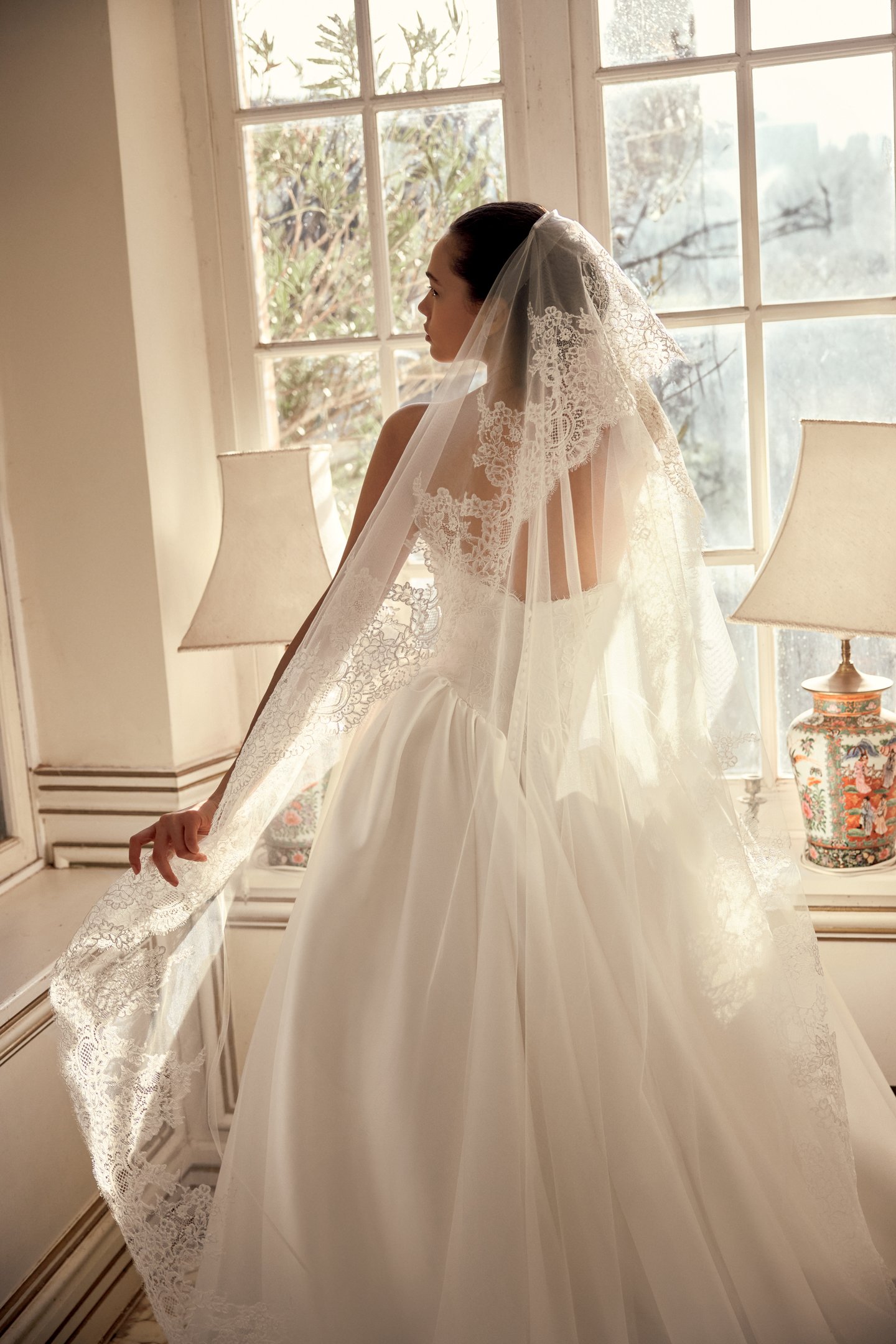Justin Alexander Style 88548 Narcissa Stretch Mikado Ball Gown with Corded Alençon Lace Bodice and Basque Waistline