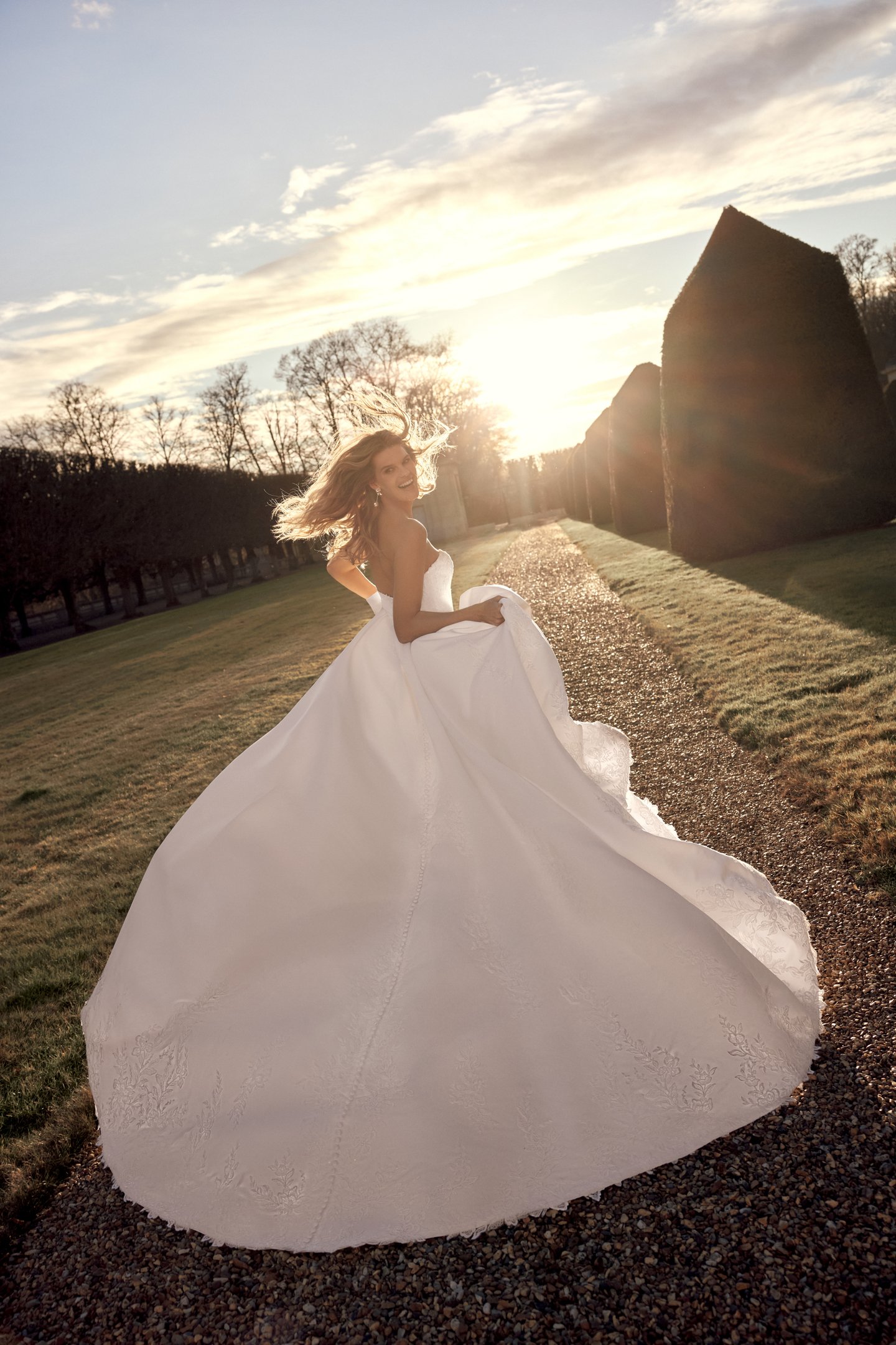 Justin Alexander Style 88551 Nolan Satin Ball Gown with Cat Eye Neckline, Corset Bodice, and Exposed Boning