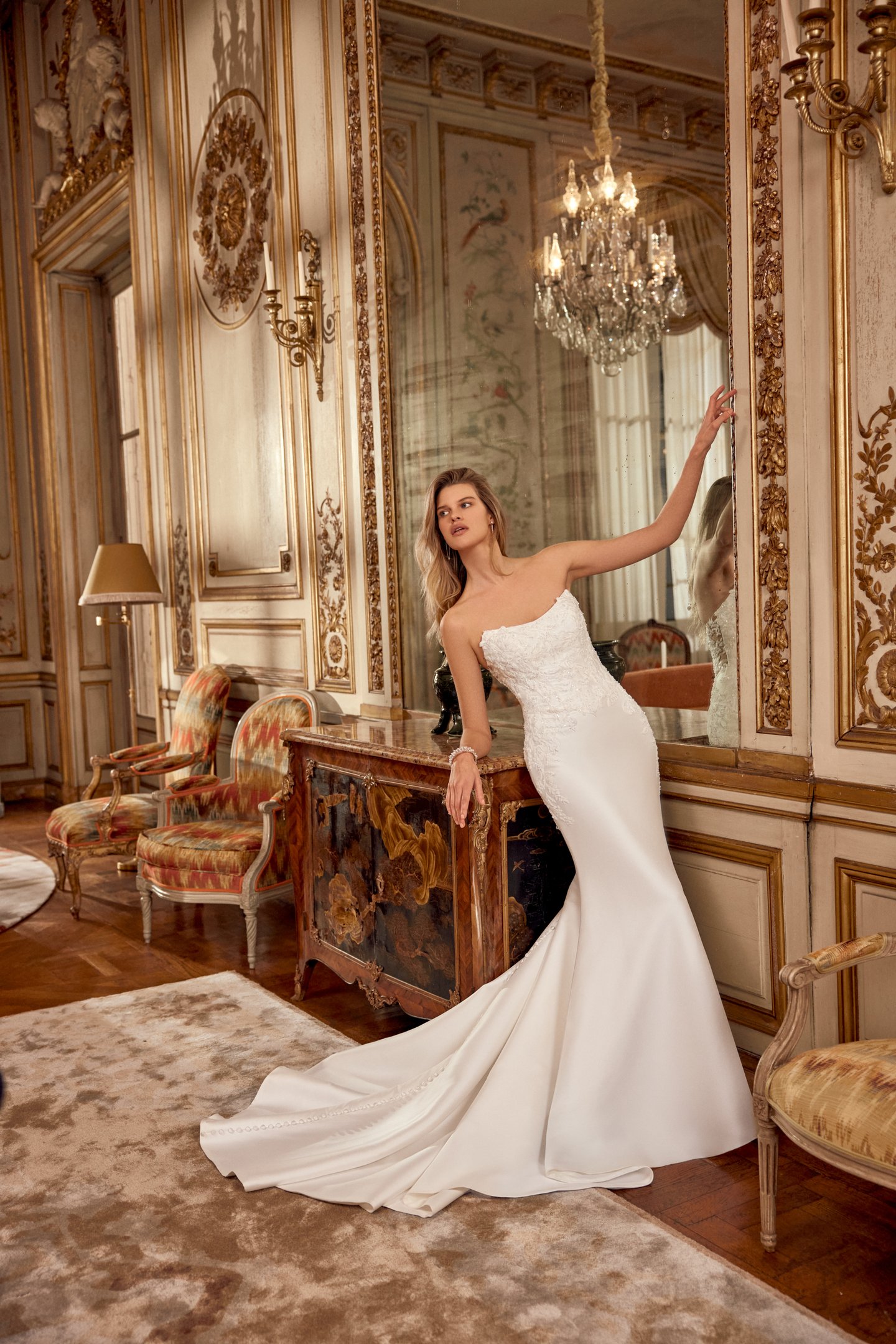 Justin Alexander Style 88553 Nyssa Fit and Flare Gown with Beaded and Sequined Lace Appliqués on Bodice and Illusion Back