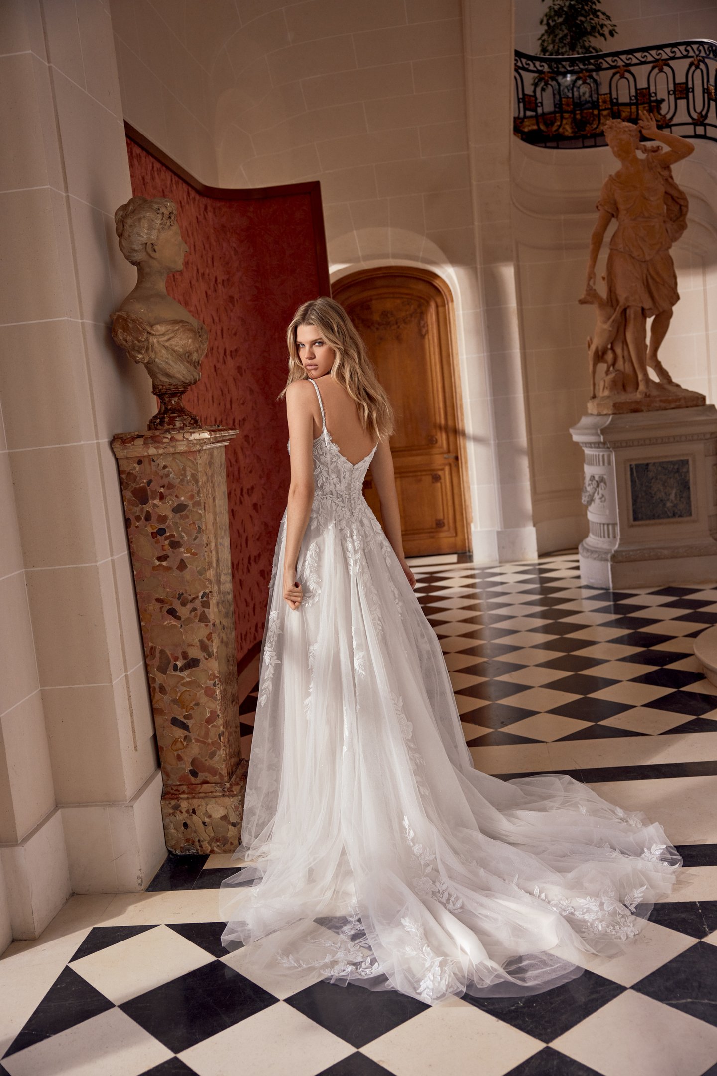 Justin Alexander Style 88559 Nolie Sparkle Tulle A-Line Gown with Plunging Bikini Neckline and Sheer Bodice