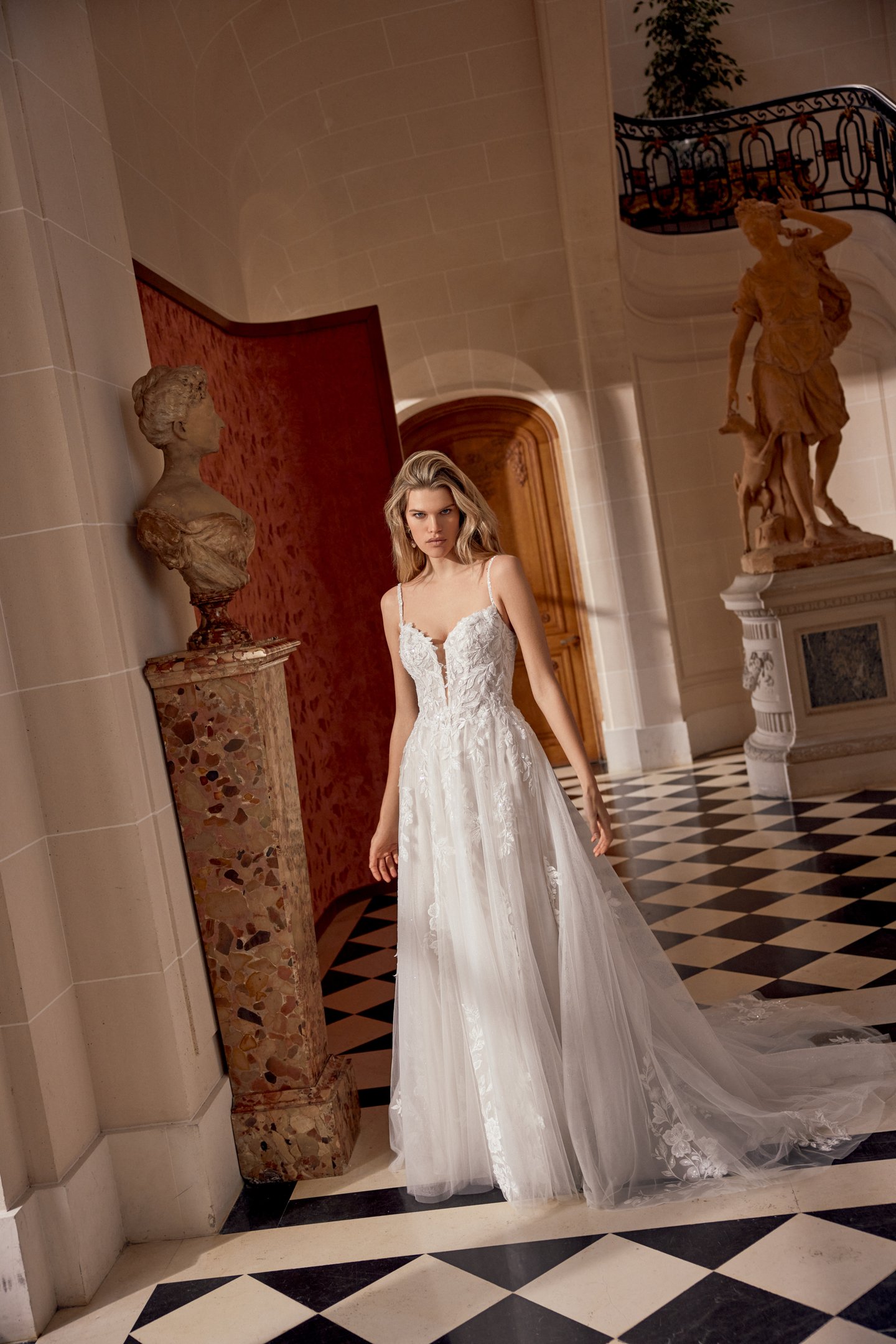 Justin Alexander Style 88559 Nolie Sparkle Tulle A-Line Gown with Plunging Bikini Neckline and Sheer Bodice