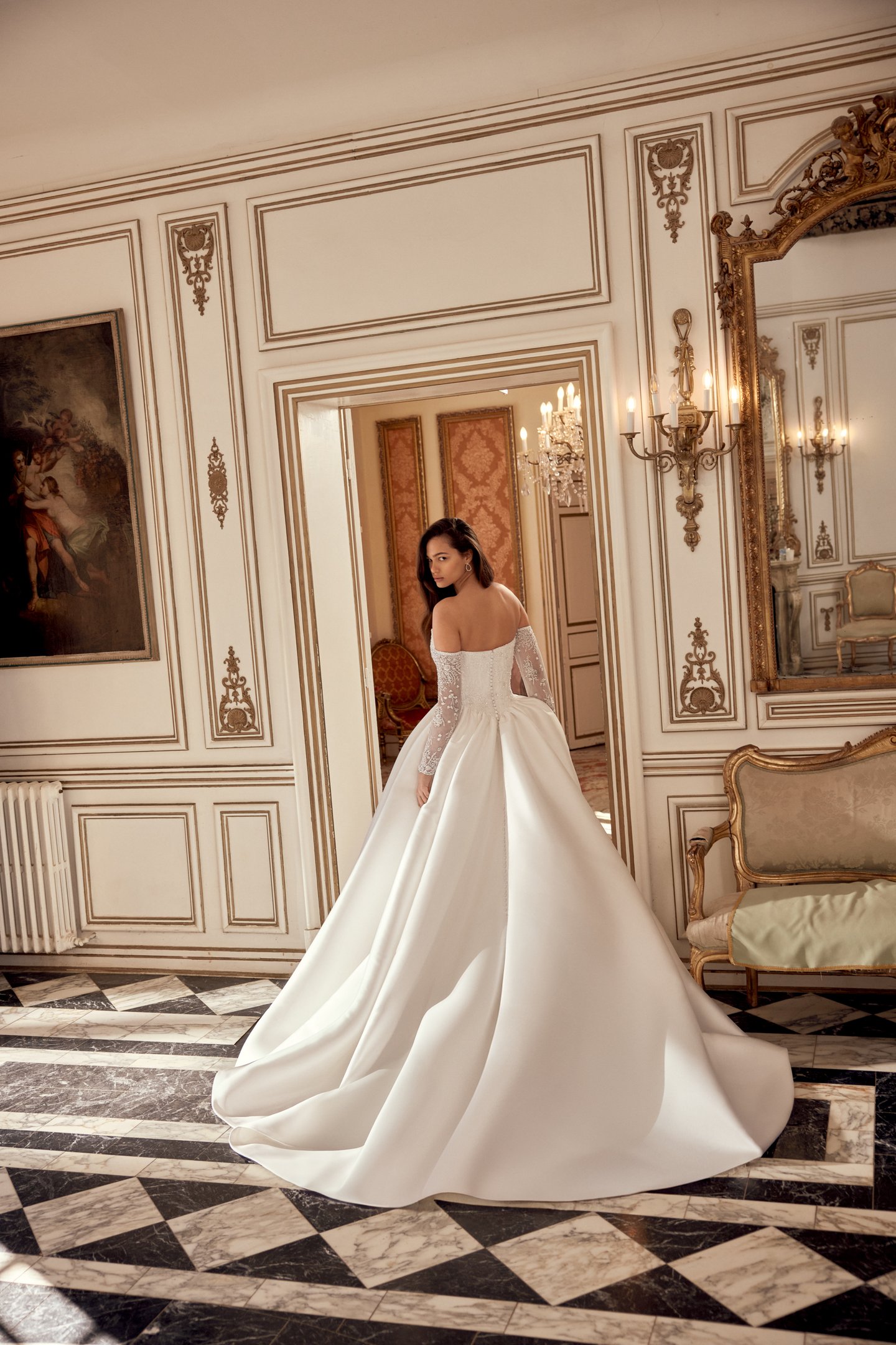 Justin Alexander Style 88562 Nikita Mikado Ball Gown with Fully Beaded Bodice with Cat Eye Neckline and Basque Waistline