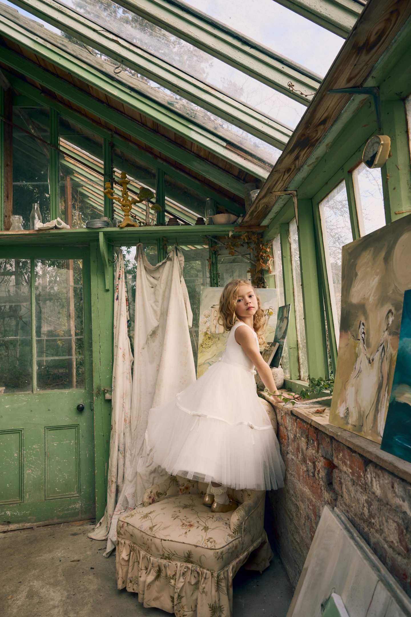 Fable by Justin Alexander Style FG004 Winnie Satin and Soft Tulle Tea Length Ball Gown with Dainty Bows on Center Front and Back