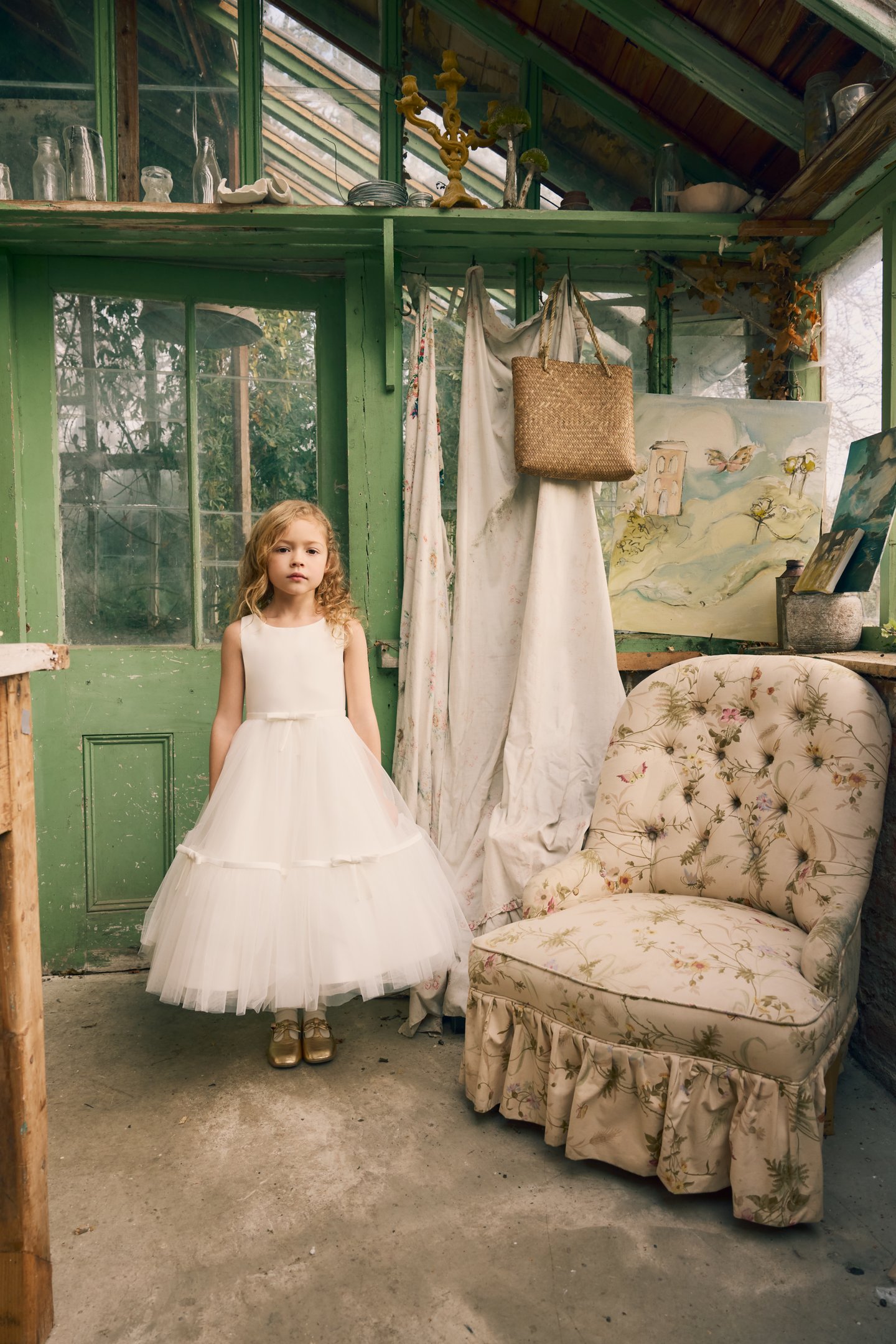 Fable by Justin Alexander Style FG004 Winnie Satin and Soft Tulle Tea Length Ball Gown with Dainty Bows on Center Front and Back