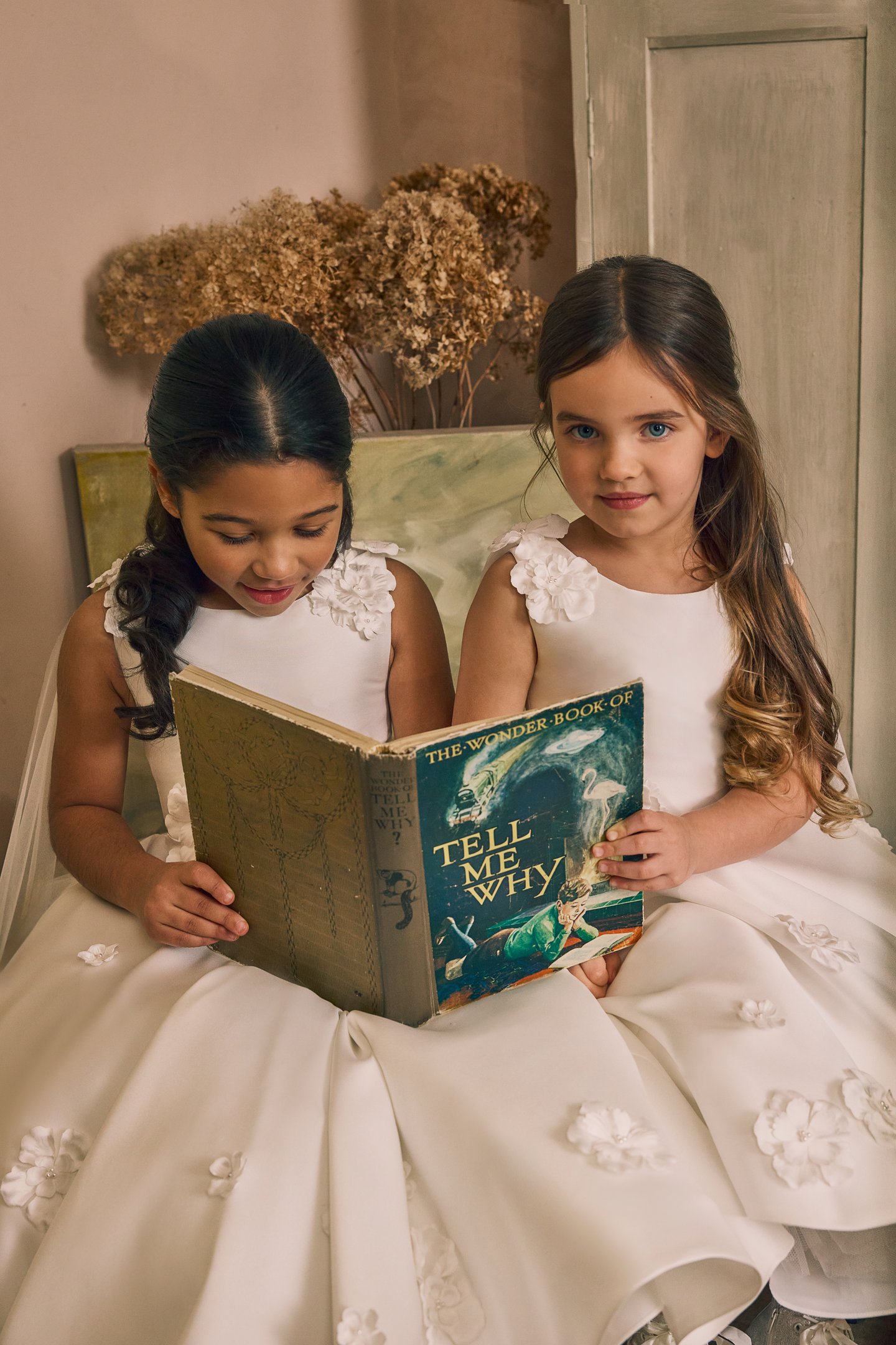 Fable by Justin Alexander Style FG012 Joni Satin Tea Length A-Line Sleeveless Dress with Floral Appliqués Scattered On Shoulder to Waist