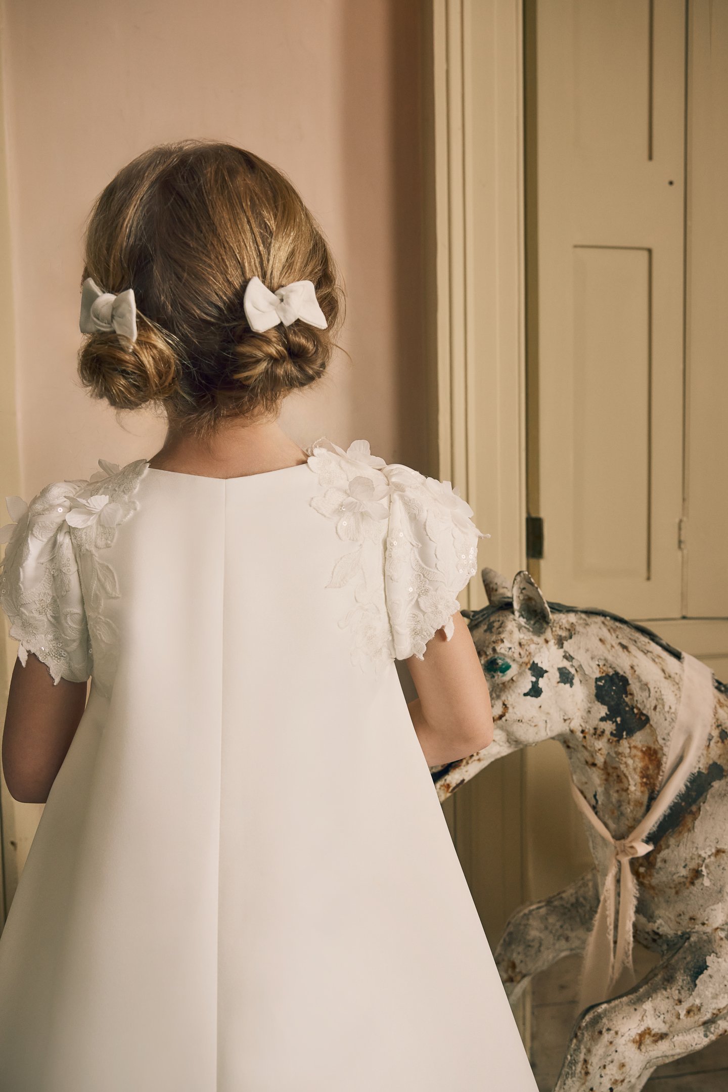 Fable by Justin Alexander Style FG013 Mabel Satin Tea Length A-Line Sleeveless Gown with Lace Appliqués and 3D Florals