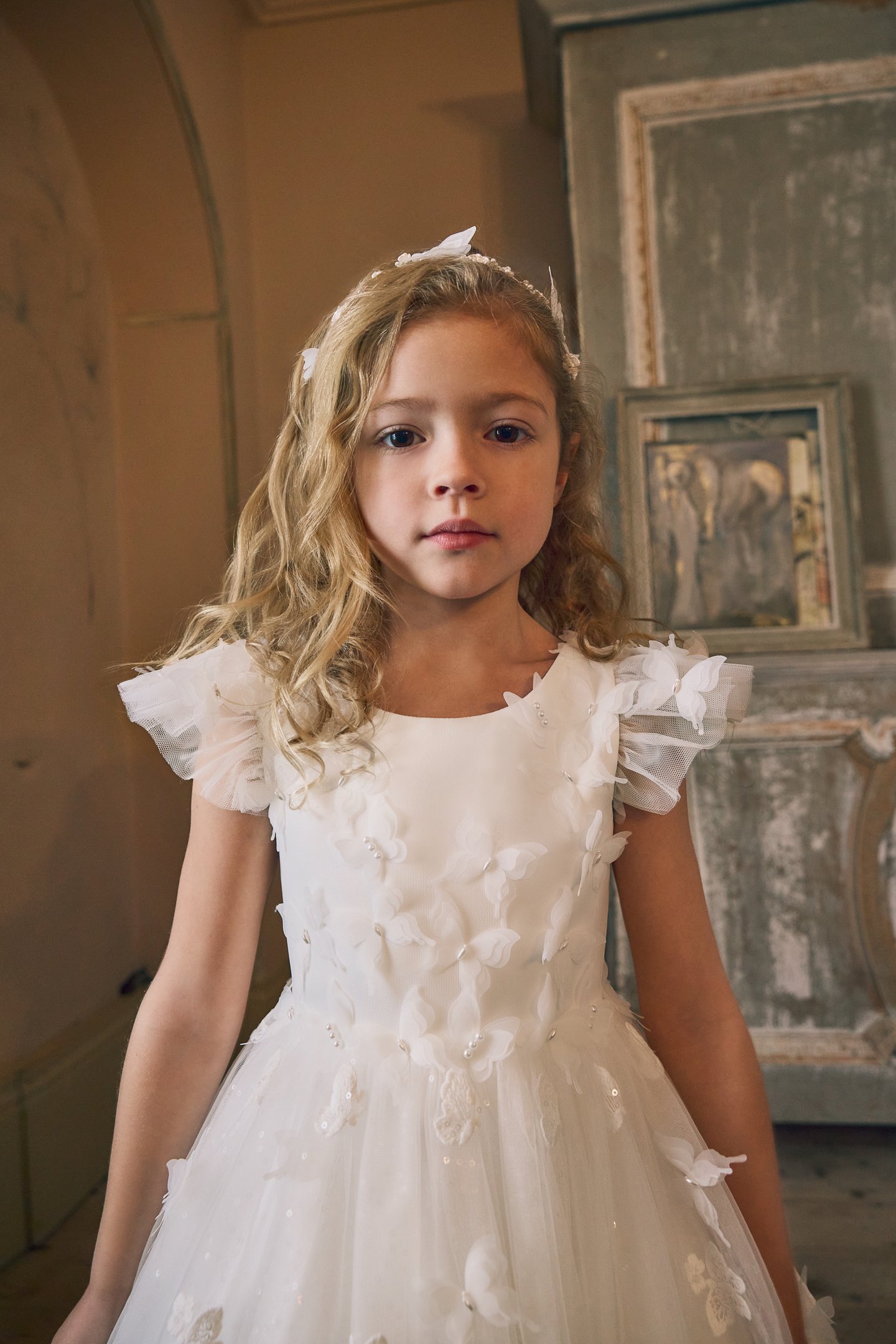 Fable by Justin Alexander Style FG017 Ottilie Sparkling Tulle Tea Length Ball Gown with 3D Tulle Butterfly Appliqués Throughout