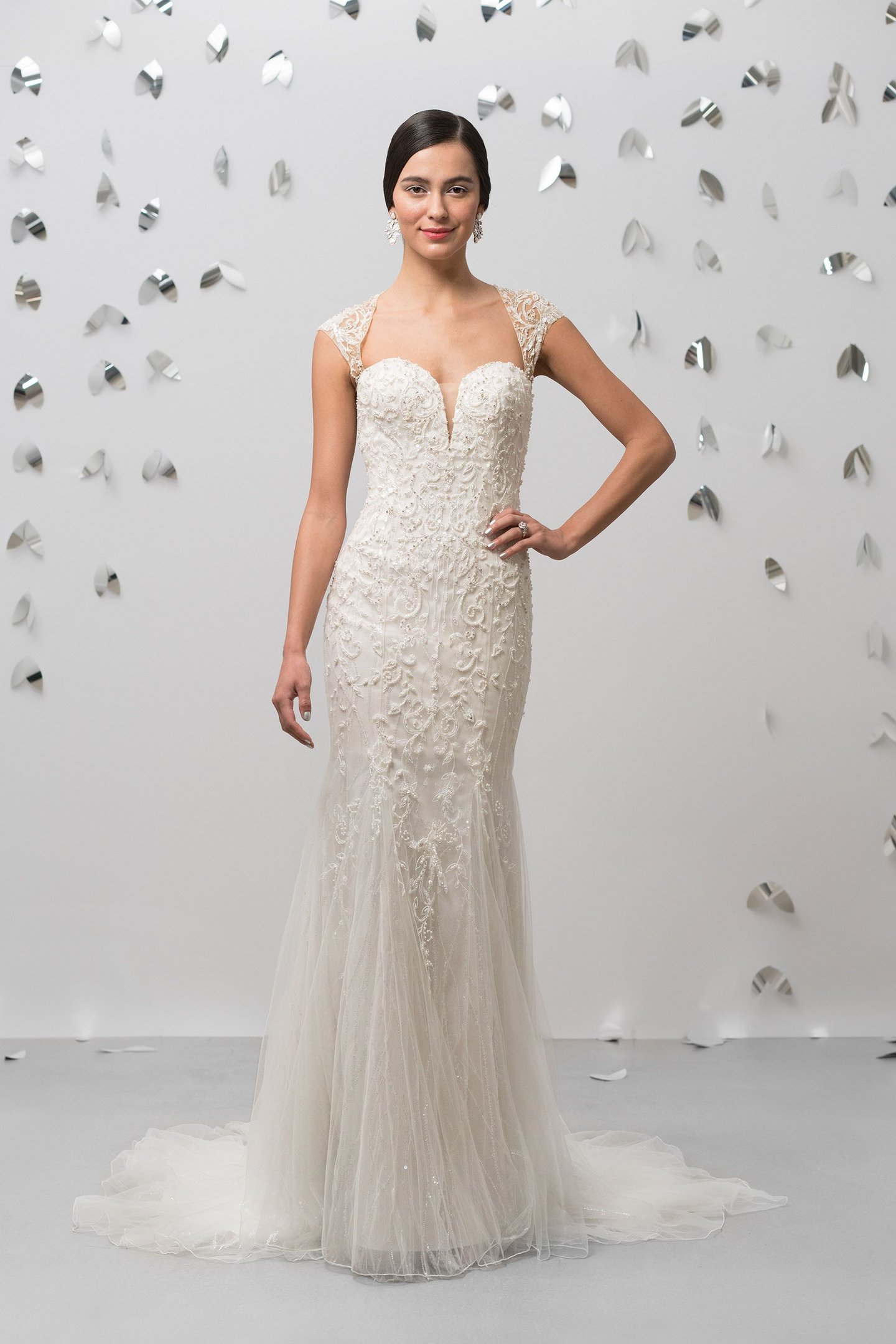 Justin Alexander Signature style 99011 Embellished Fit and Flare Gown with Tulle Godets