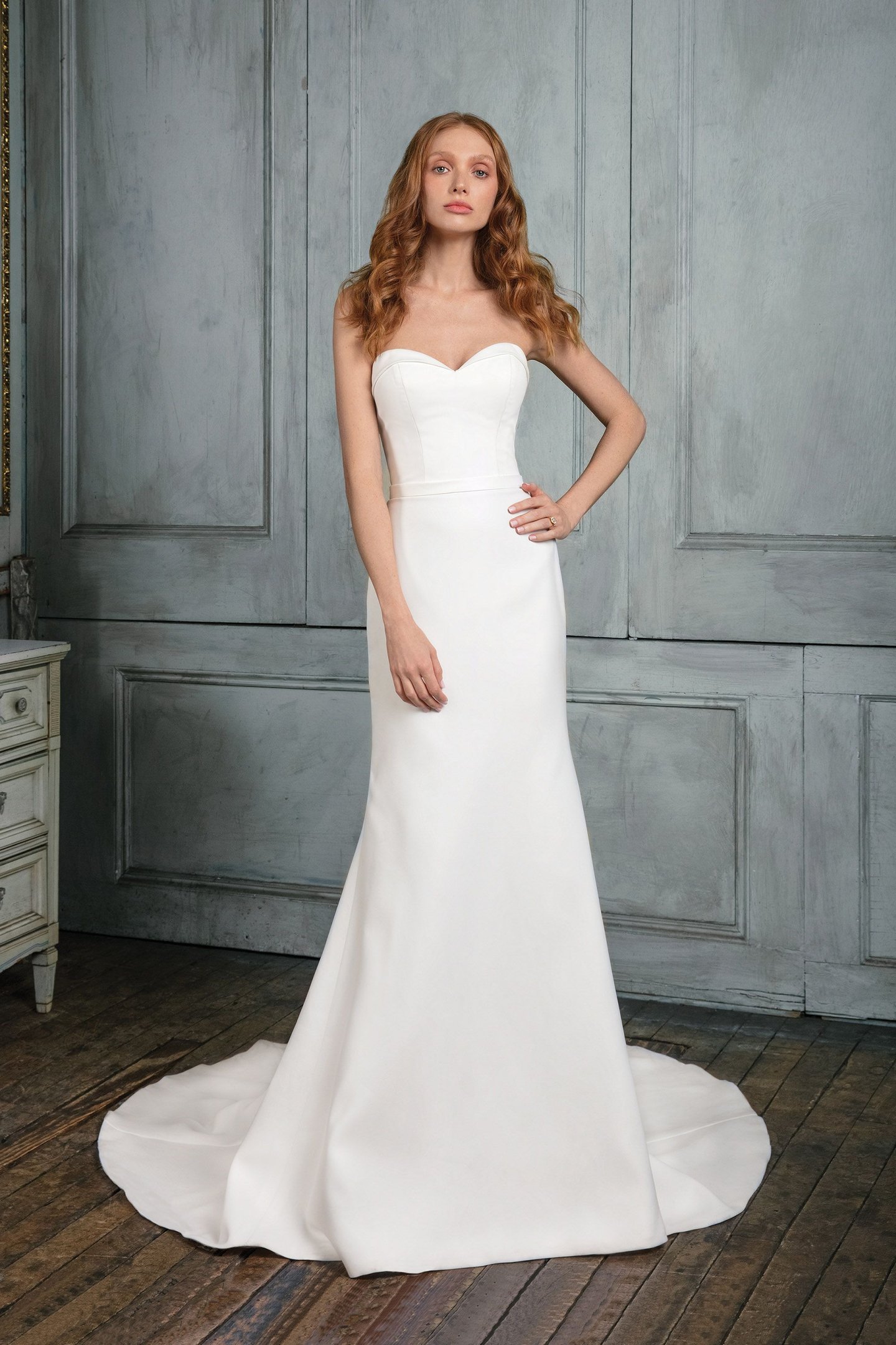 Justin Alexander Signature Style 99021 Satin Fit and Flare Gown with Folded Neckline