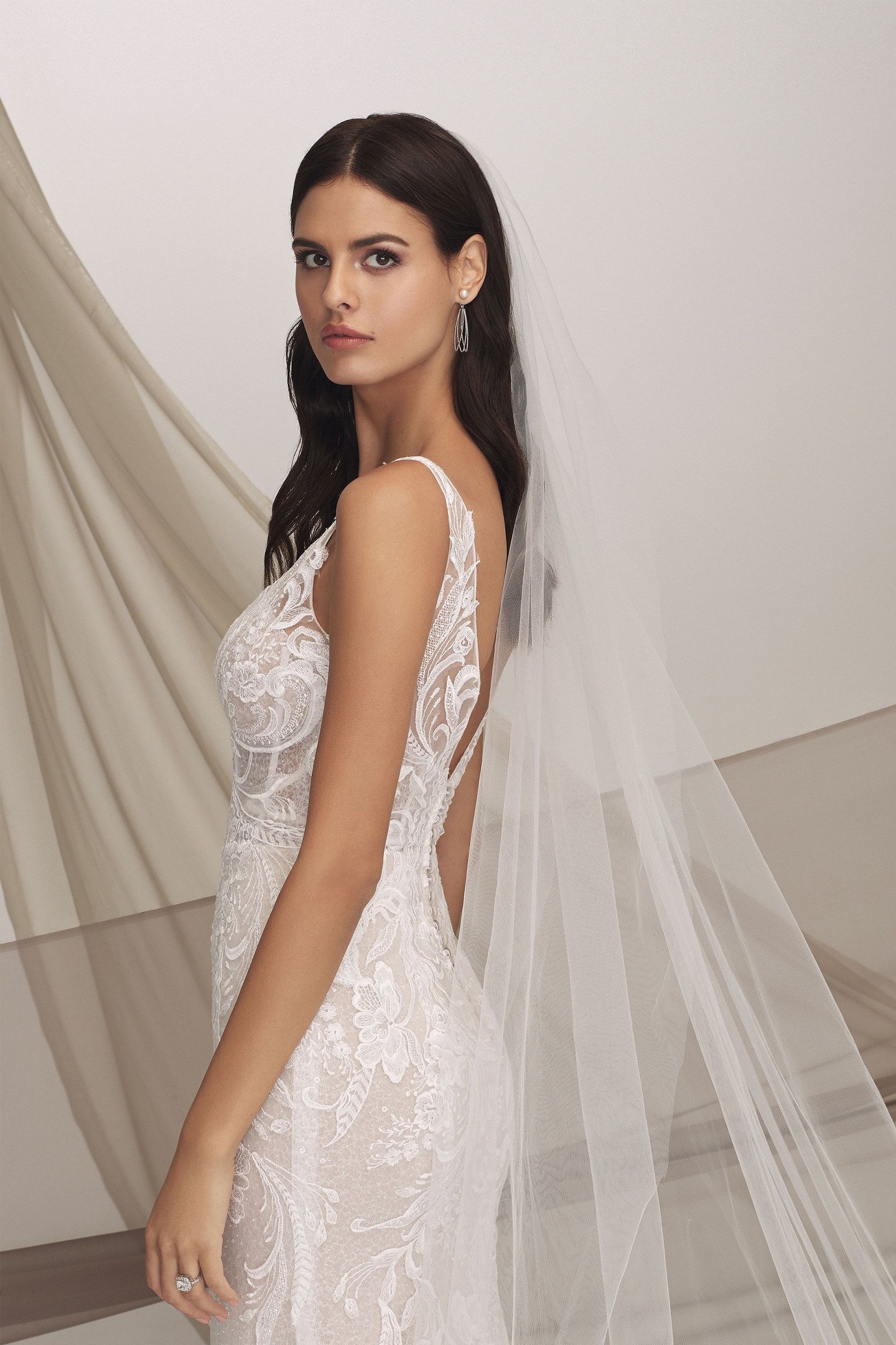 Justin Alexander Signature Style 99130V RAINEY VEIL Cathedral Length Veil Accented with Large Lace Appliques
