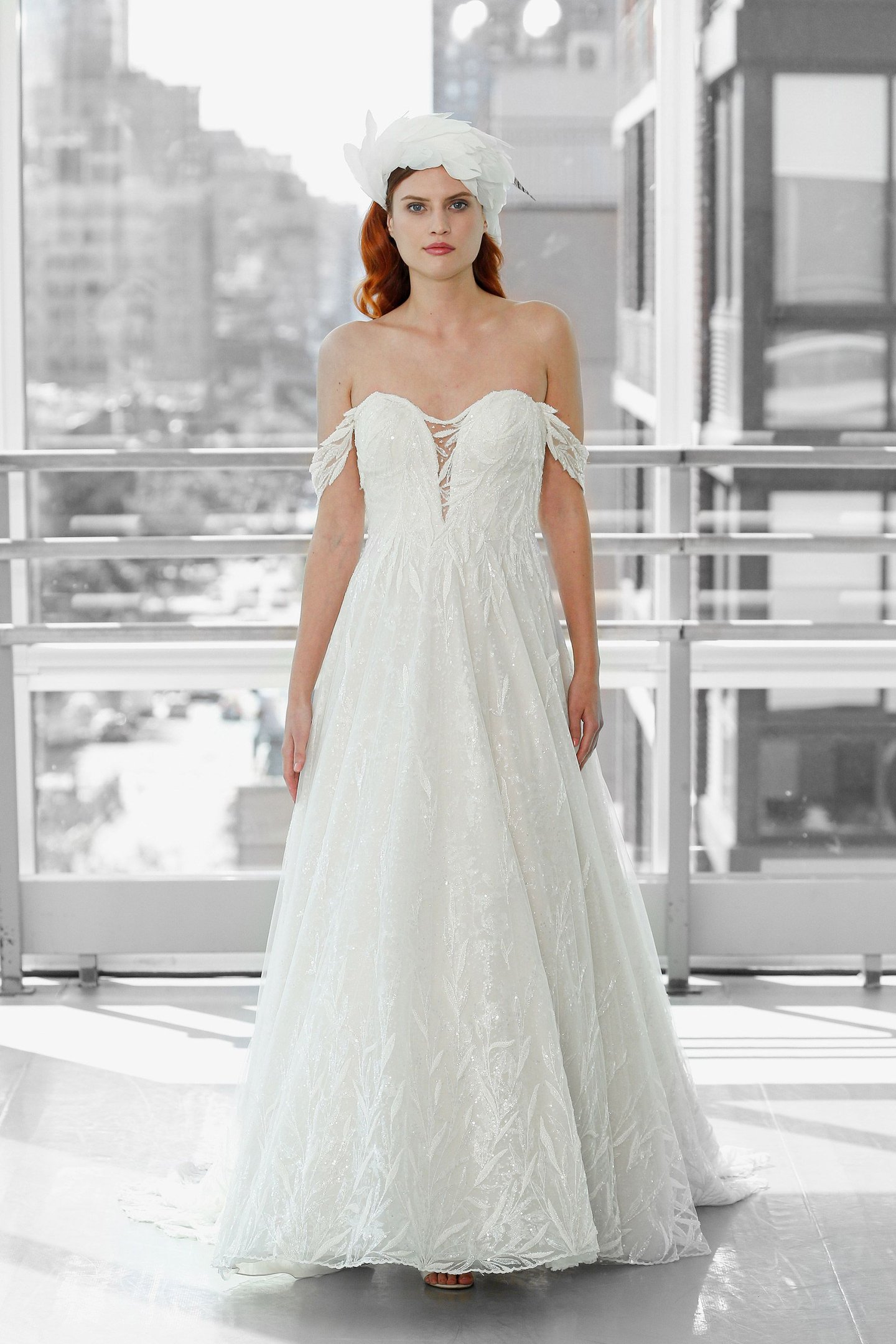 Justin Alexander Signature Style 99131 HYDE Off the Shoulder Beaded Dress with Embroidered Sequin Underlay