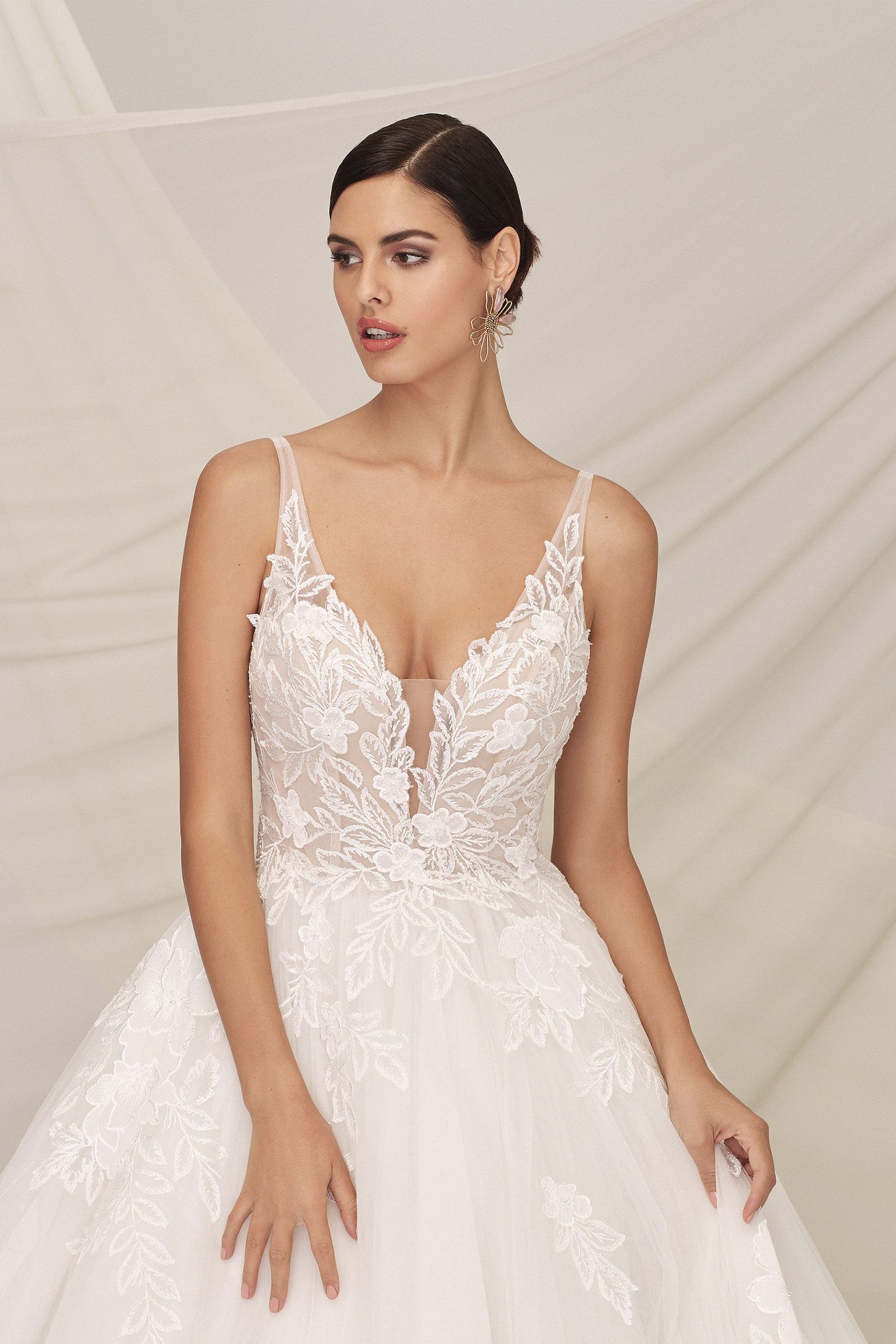 Justin Alexander Signature Style 99132 KENSINGTON Ball Gown with Embroidered Chiffon Appliques and Sequined Lace