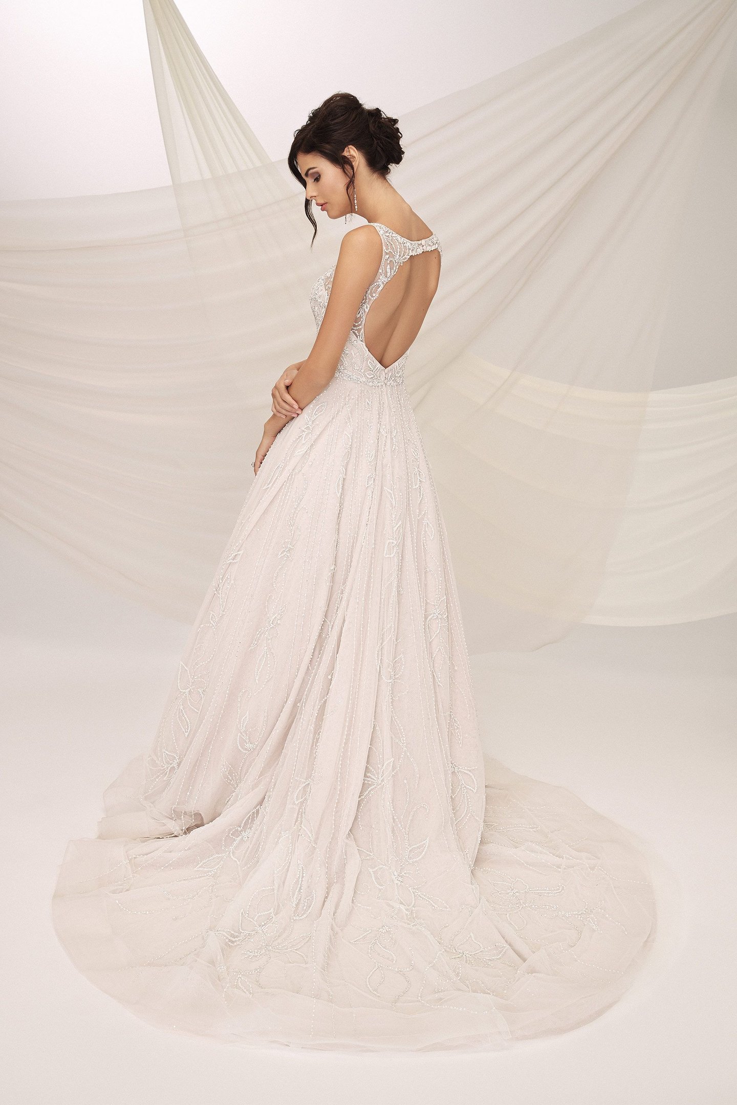 Justin Alexander Signature Style 99134 CATANIA Beaded A-Line Gown with Sparkle Tulle and Illusion Notch Neckline