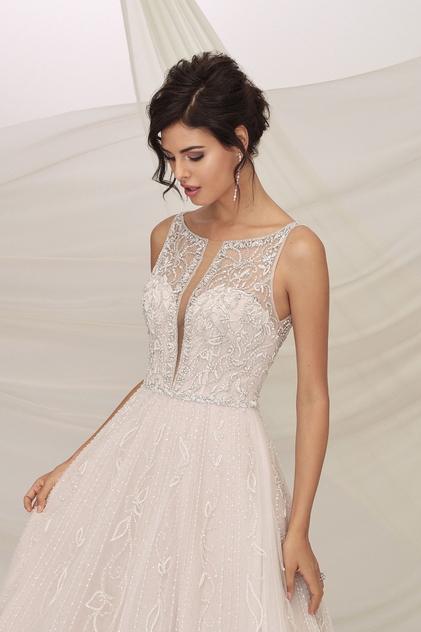 Justin Alexander Signature Style 99134 CATANIA Beaded A-Line Gown with Sparkle Tulle and Illusion Notch Neckline