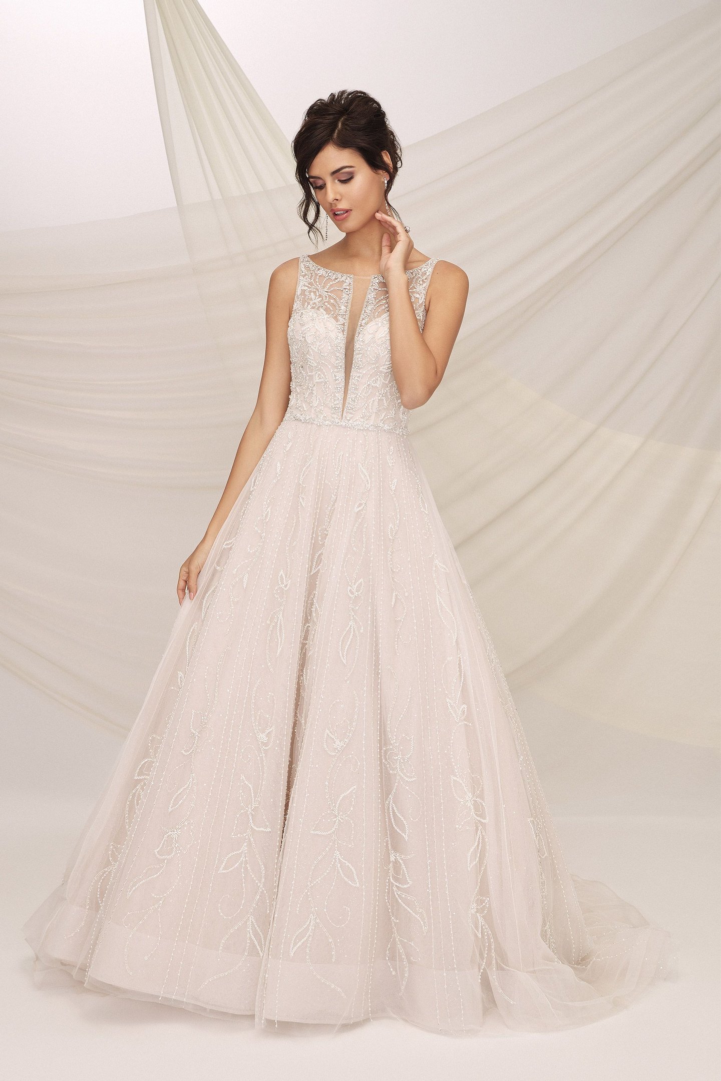 Justin Alexander Signature Style 99134 CATANIA Beaded A-Line Gown with Sparkle Tulle and Illusion Notch Neckline