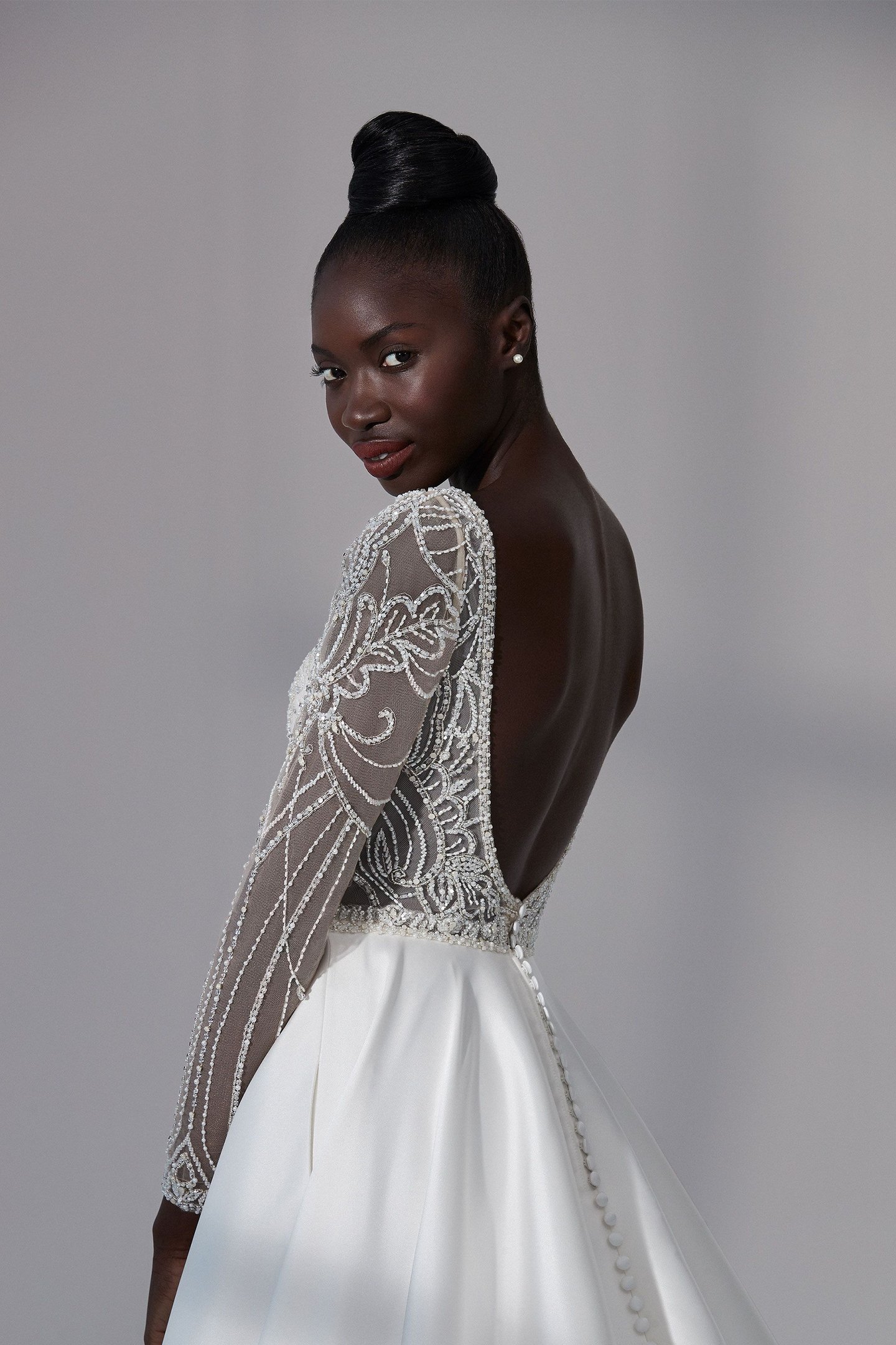 Justin Alexander Signature Style 99184 Portsmouth Beaded A-Line Gown with Notched Sabrina Neckline and Mikado Skirt