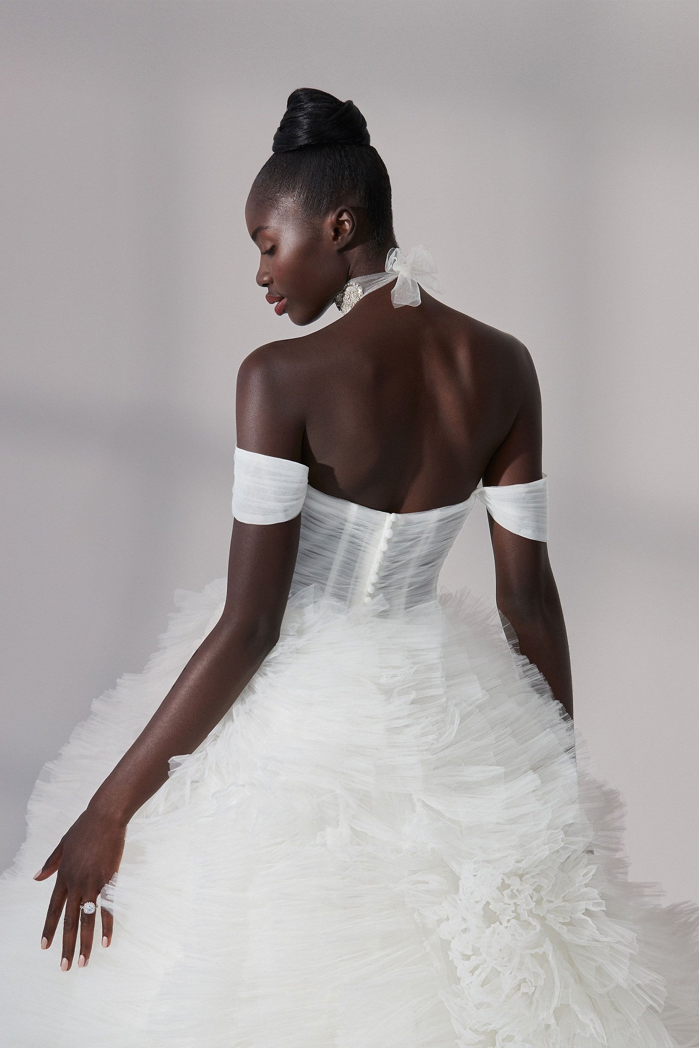 Justin Alexander Signature Style 99189 Grant Pleated Tulle Ball Gown with Ruffle Skirt and Detachable Straps