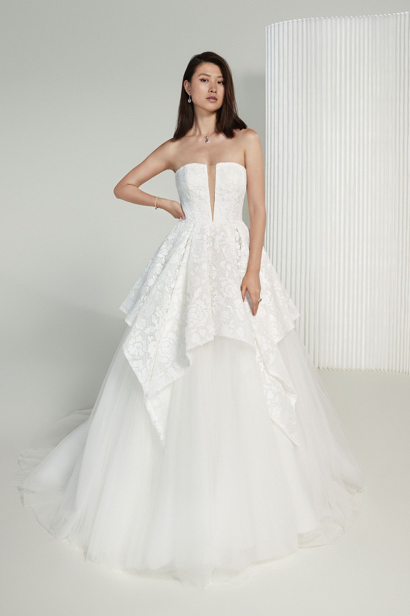 Justin Alexander Signature Style 99218 Phoebe Strapless Ball Gown with Allover Lace and Tulle Apron Skirt