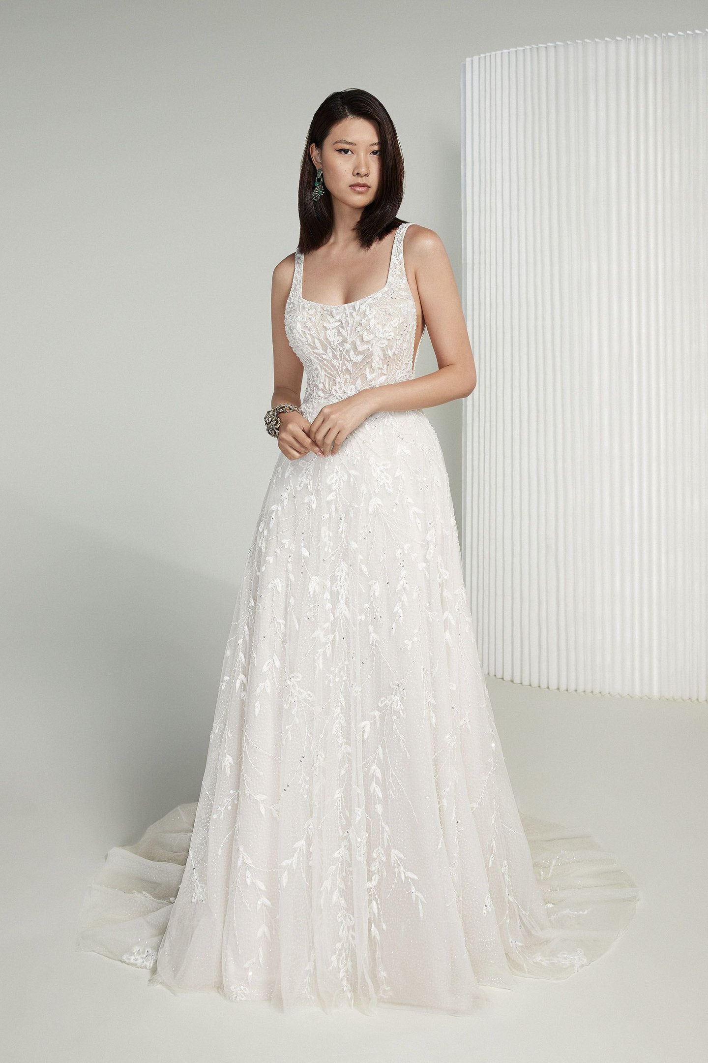 Justin Alexander Signature Style 99221 Golda Square Neck A-Line Wedding Gown with Allover Beaded Embroidery
