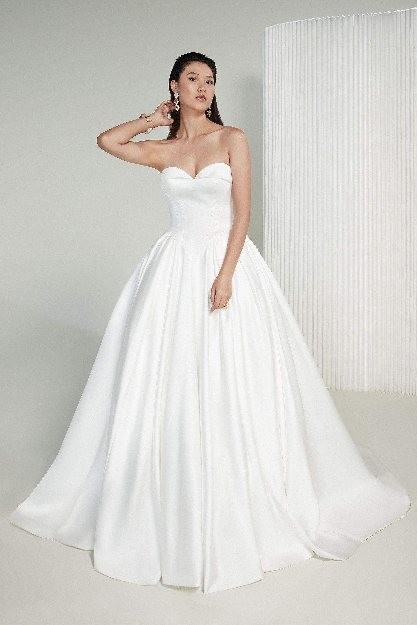 Justin Alexander Signature Style 99227 Joan Strapless Luxe Satin Ball Gown with Basque Waist