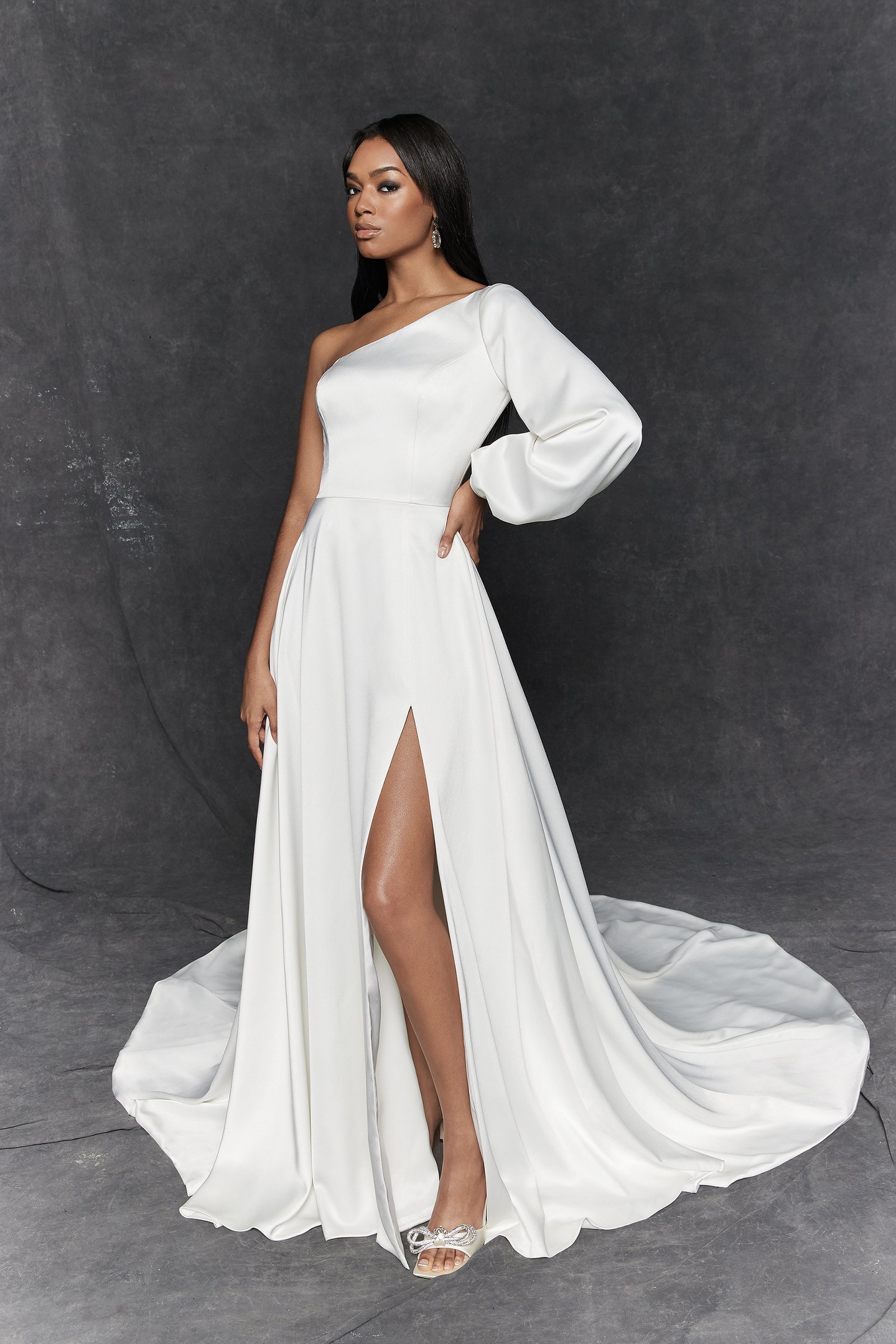 Justin Alexander Signature Style 99251 Caserta One Shoulder Charmeuse A-Line Wedding Gown