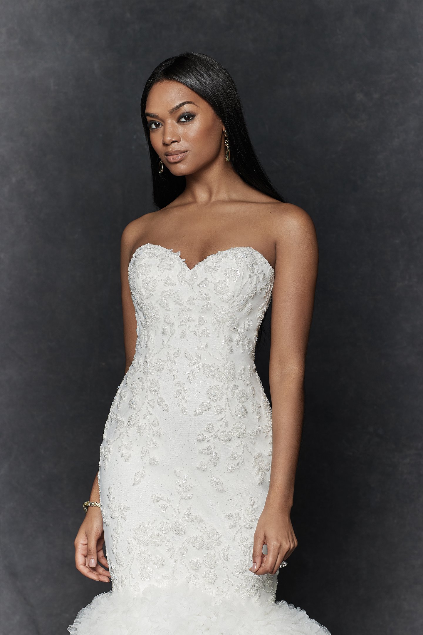 Justin Alexander Signature Style 99258 Carlotta Beaded Mermaid Gown with Sweetheart Neckline and Ruffle Skirt
