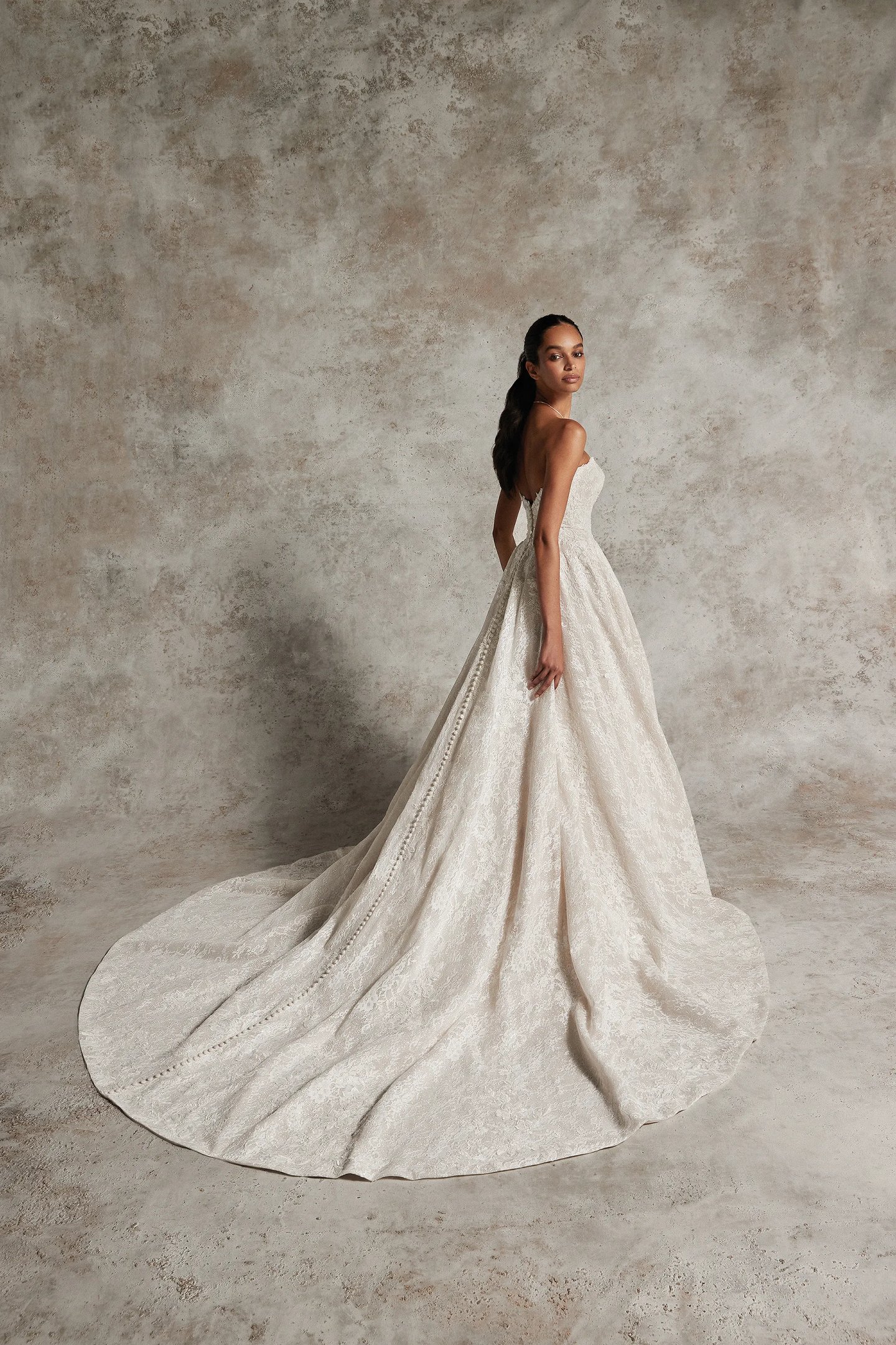 YAKIRA: Strapless Ball Gown with Tonal Beading and Pockets