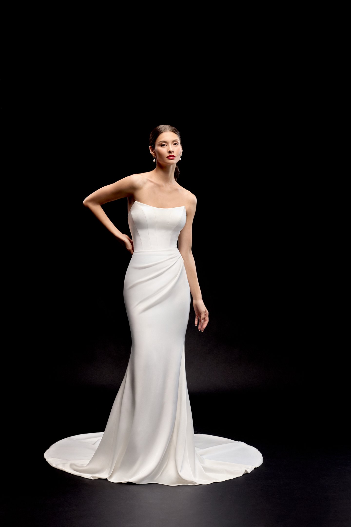 Justin Alexander Signature Style 99332 SEREN Charmeuse Fit and Flare Gown with Modern Seaming