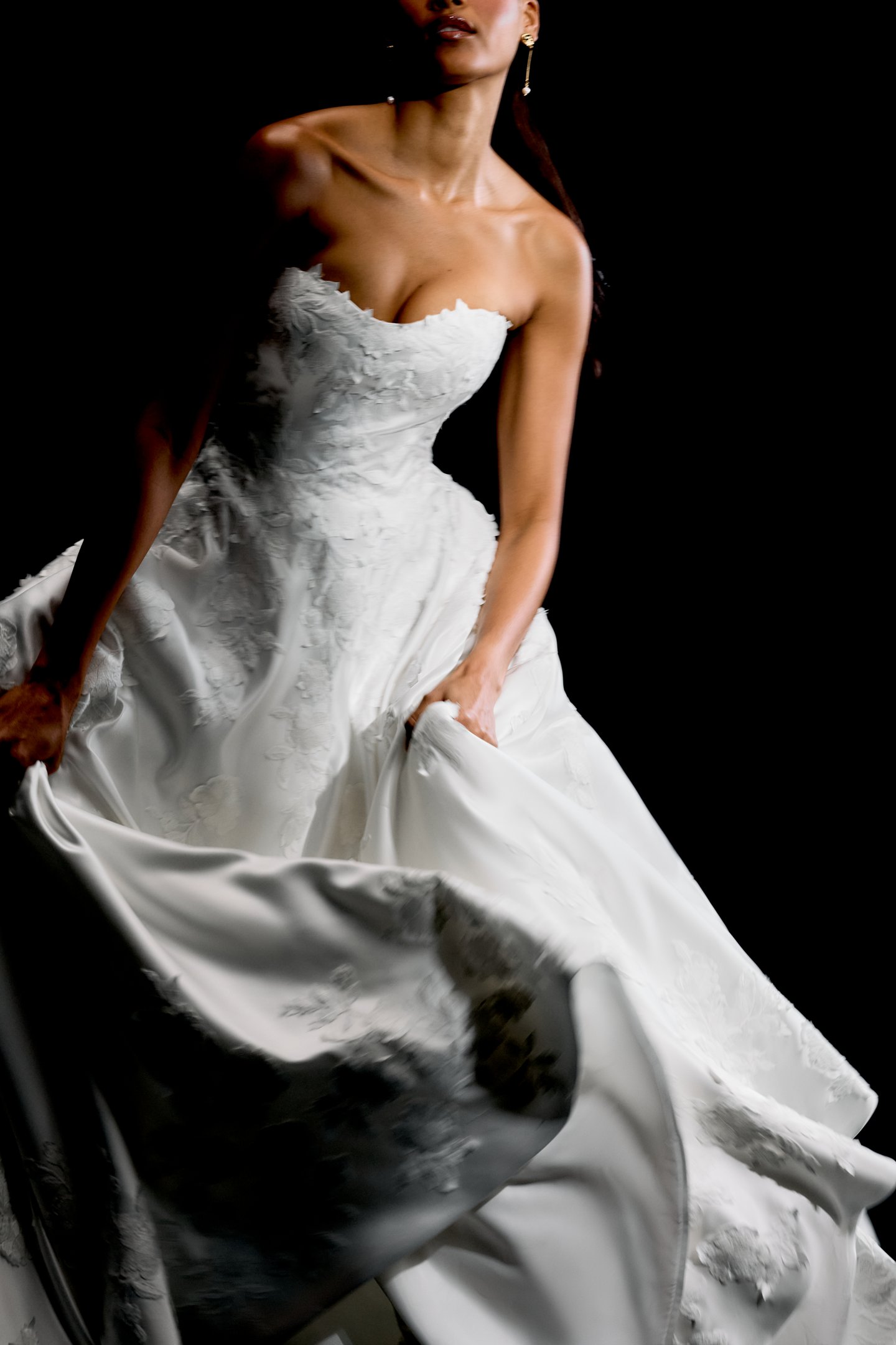 Justin Alexander Signature Style 99335 SAMIRA Satin A-Line Gown with Lace Appliqués on the Bodice and Skirt