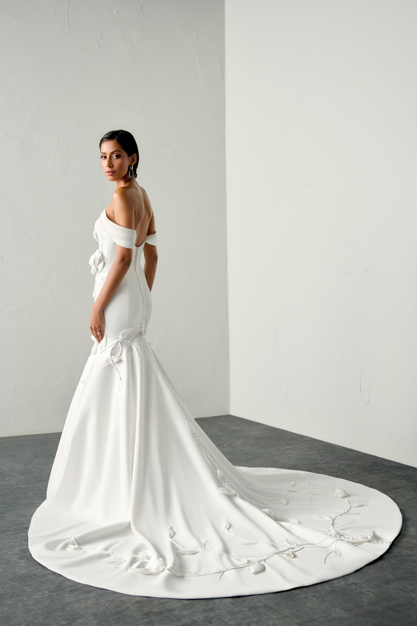 Justin Alexander Signature Style 99380 TILERINA Satin Sweetheart Off-the-Shoulder Trumpet Gown with 3D Rosettes