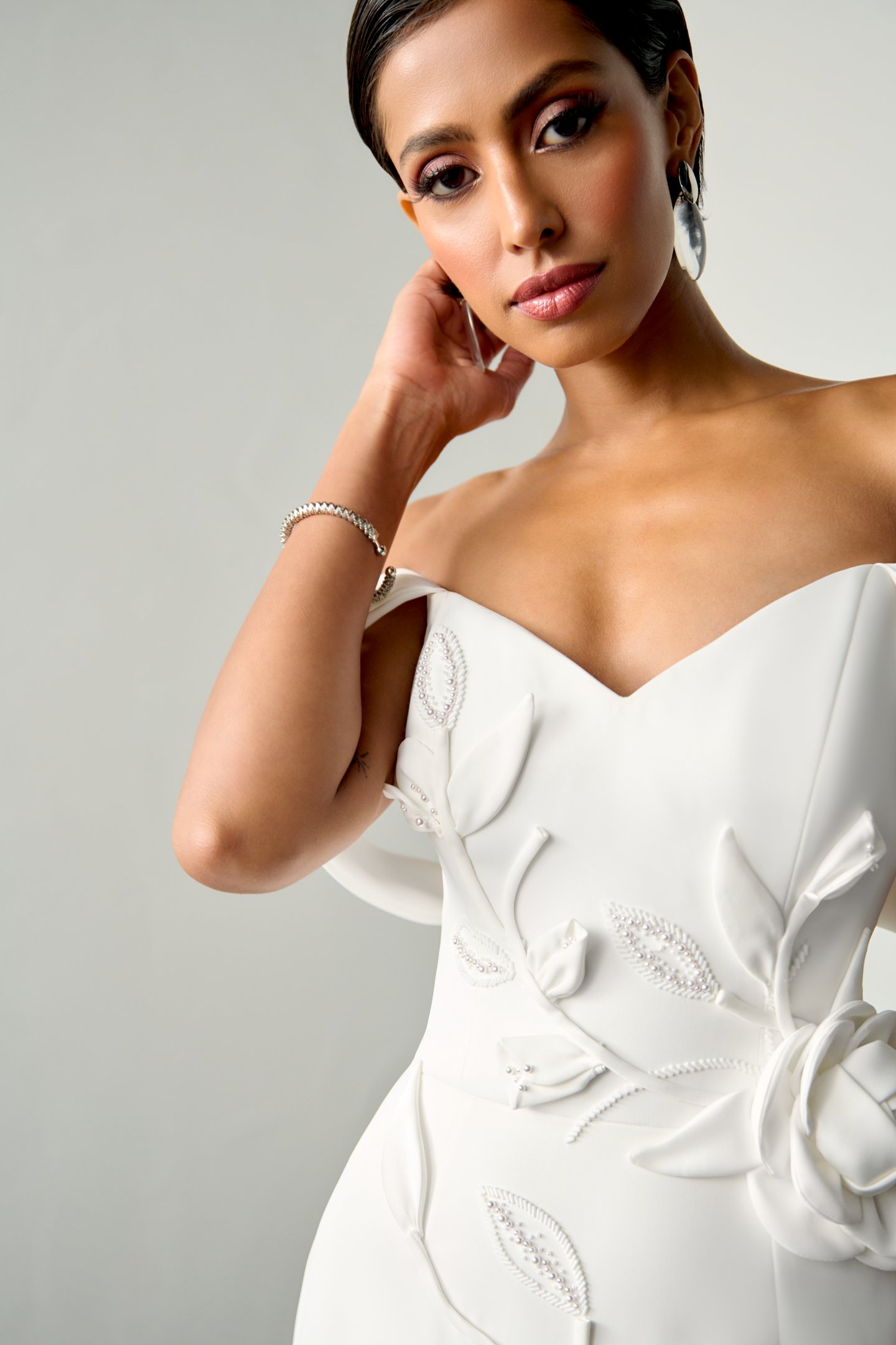 Justin Alexander Signature Style 99380 TILERINA Satin Sweetheart Off-the-Shoulder Trumpet Gown with 3D Rosettes