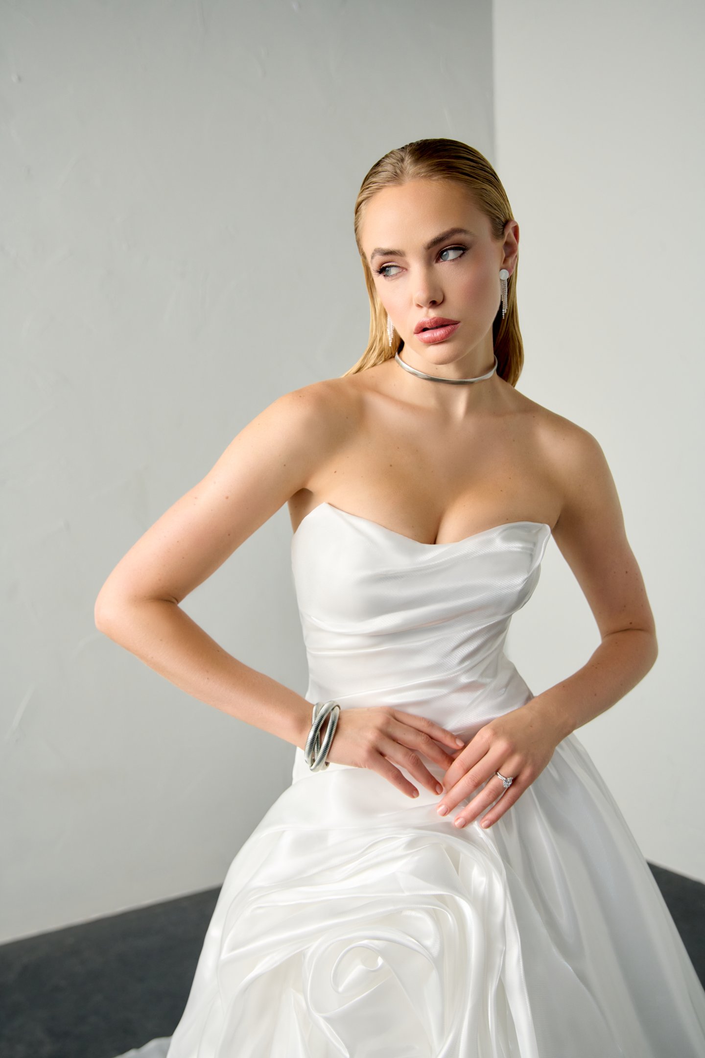 Justin Alexander Signature Style 99381 MUSE Liquid Organza Ball Gown with Ruched Bodice and 3D Rosette on Skirt