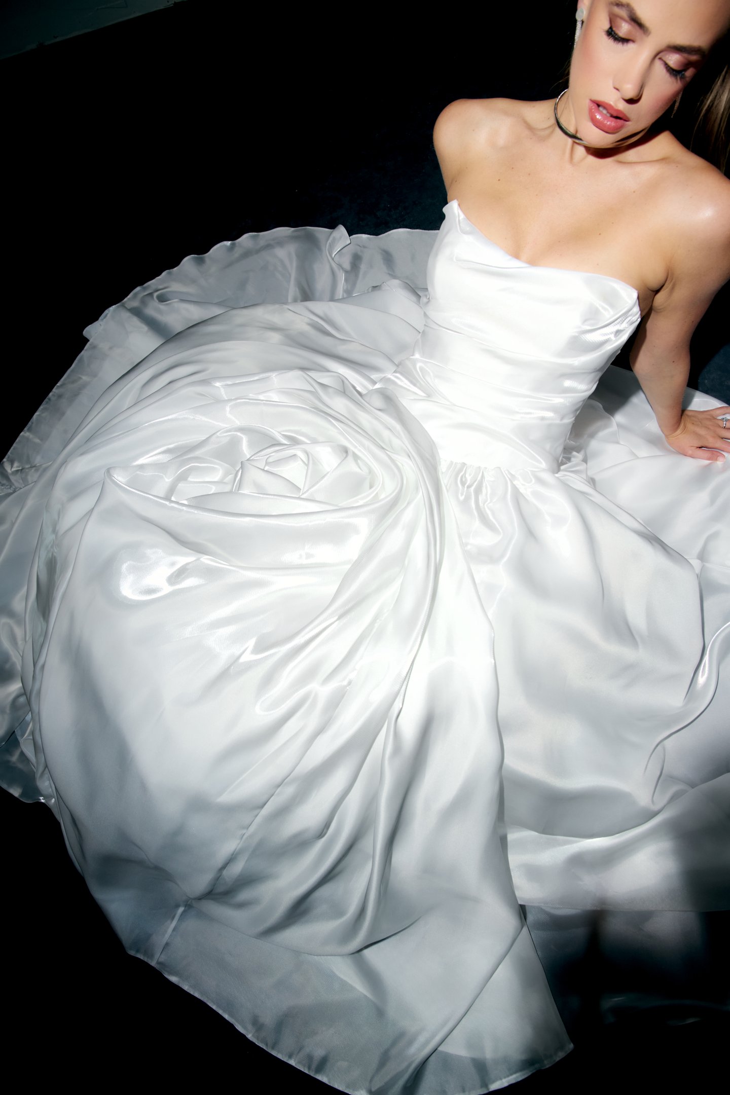 Justin Alexander Signature Style 99381 MUSE Liquid Organza Ball Gown with Ruched Bodice and 3D Rosette on Skirt