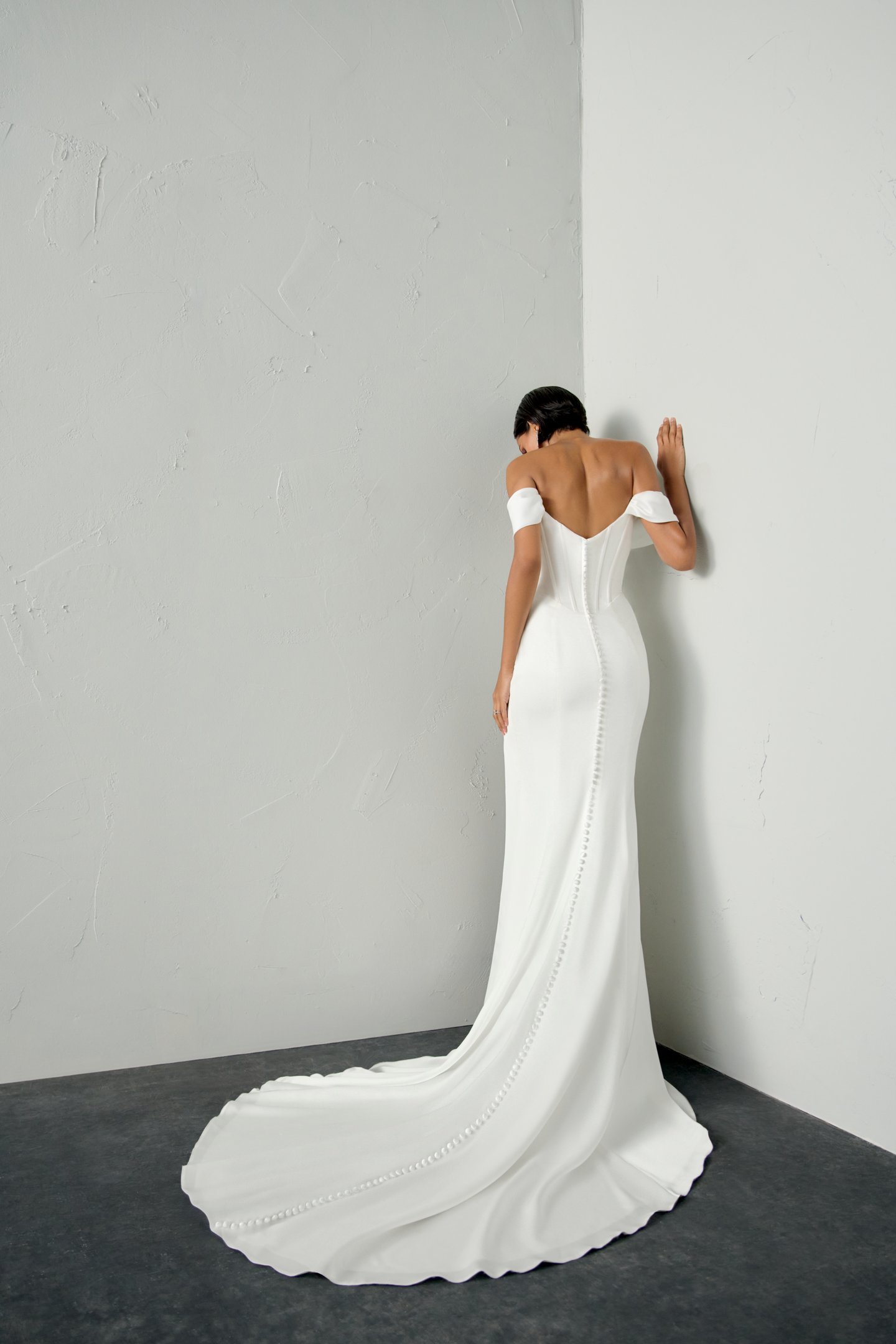 Justin Alexander Signature Style 99382 TEMPEST Charmeuse Fit and Flare Gown with Front Cuff Neckline and Basque Waist