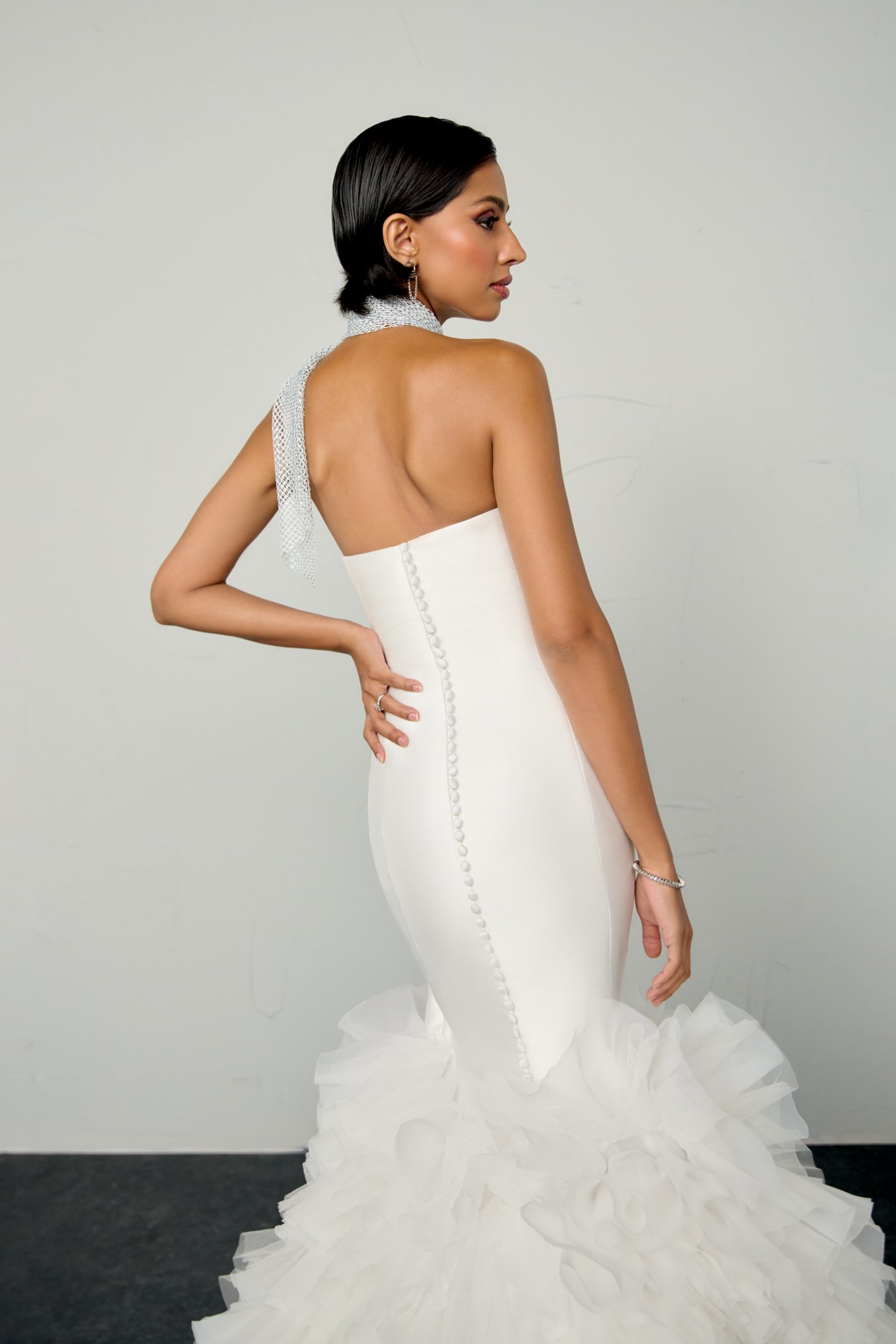 Justin Alexander Signature Style 99383 DARE Mermaid Gown with Mikado Bodice and Organza and Tulle Ruffled Skirt