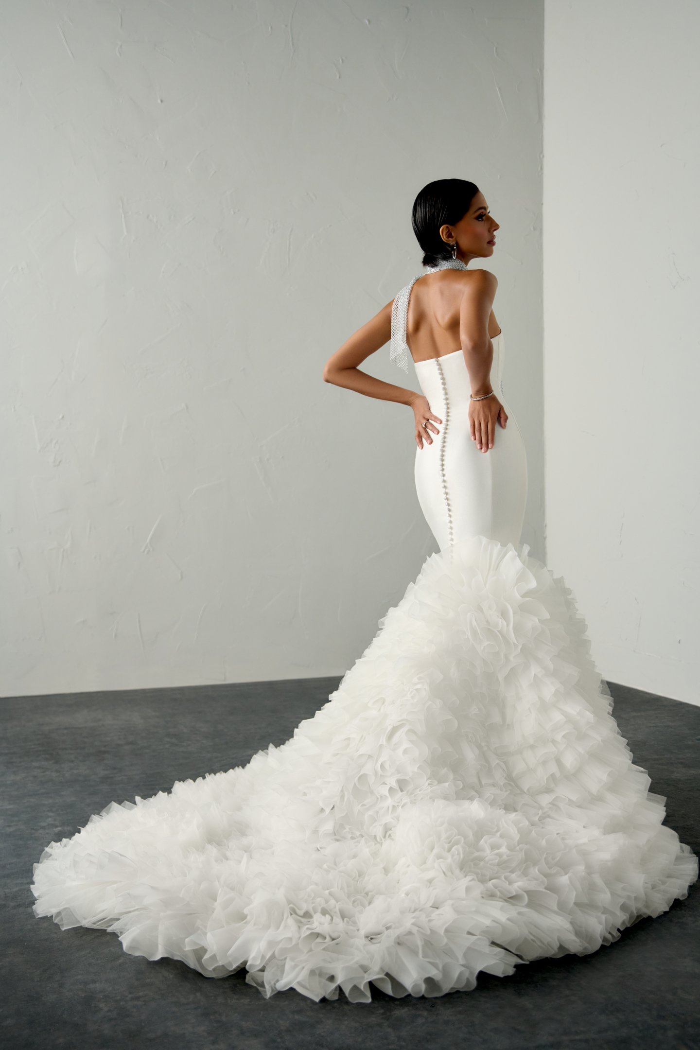 Justin Alexander Signature Style 99383 DARE Mermaid Gown with Mikado Bodice and Organza and Tulle Ruffled Skirt